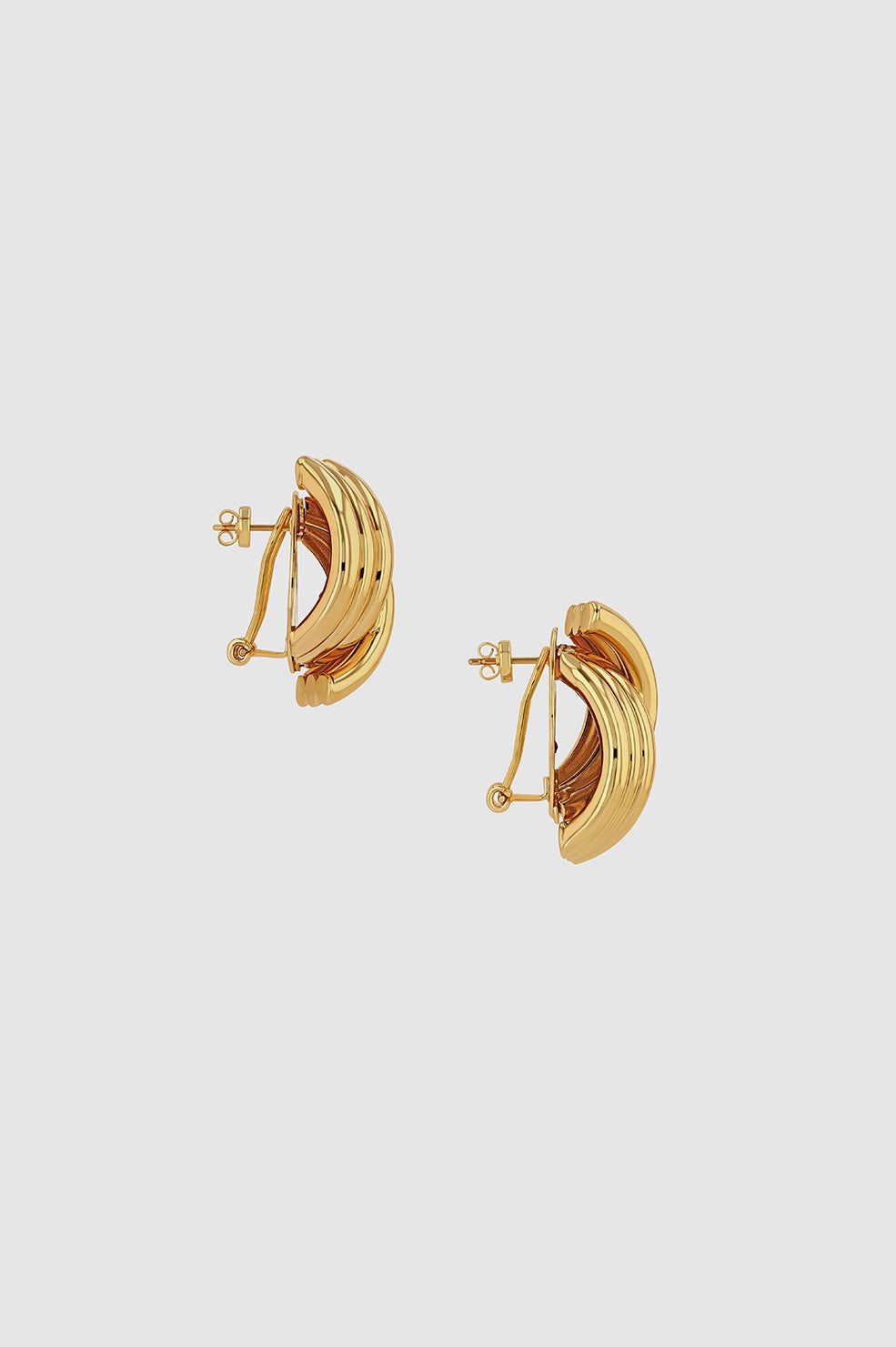 Crossover Ribbed Earrings - Gold - 3