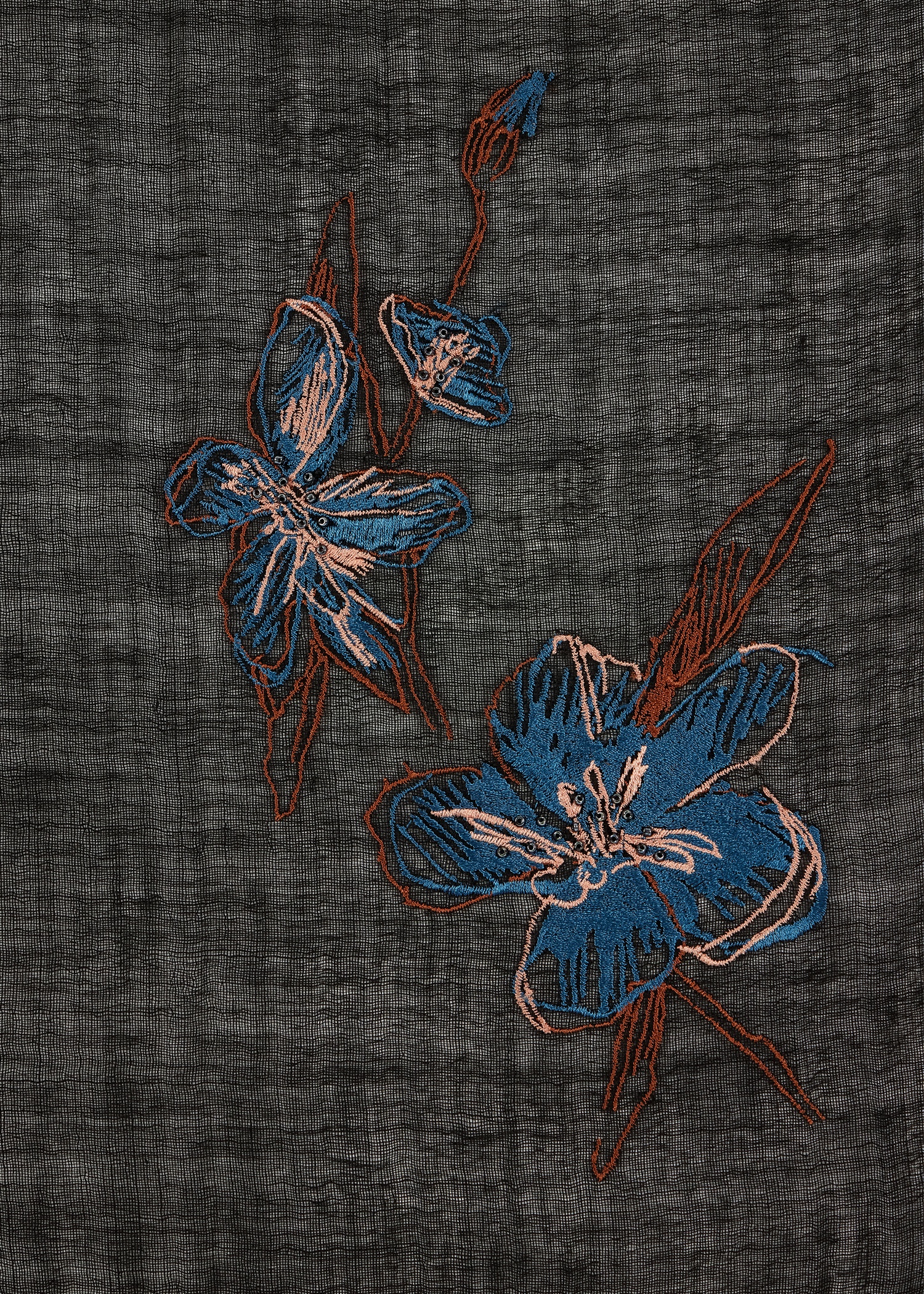 Black Magnolia Embroidered Scarf - 3