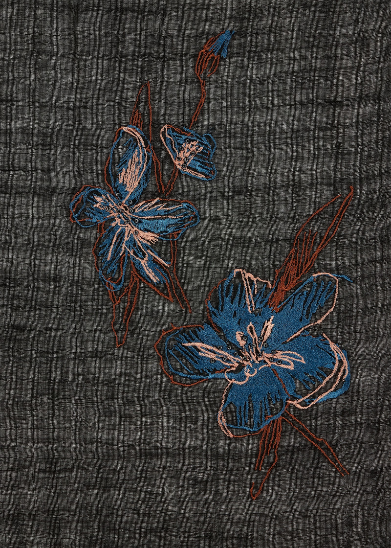 Black Magnolia Embroidered Scarf 3