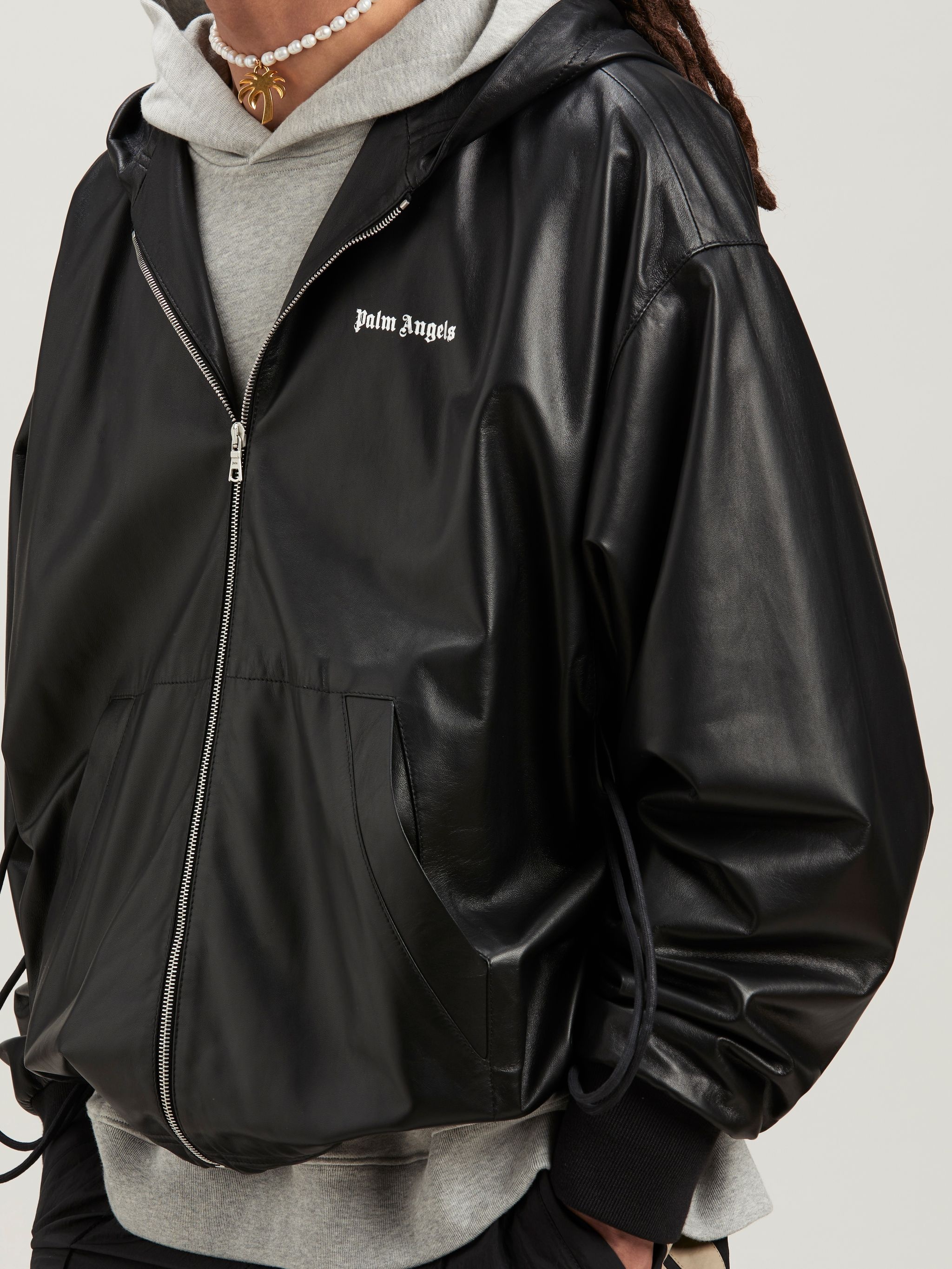 Classic Logo Leather Hoodie - 6
