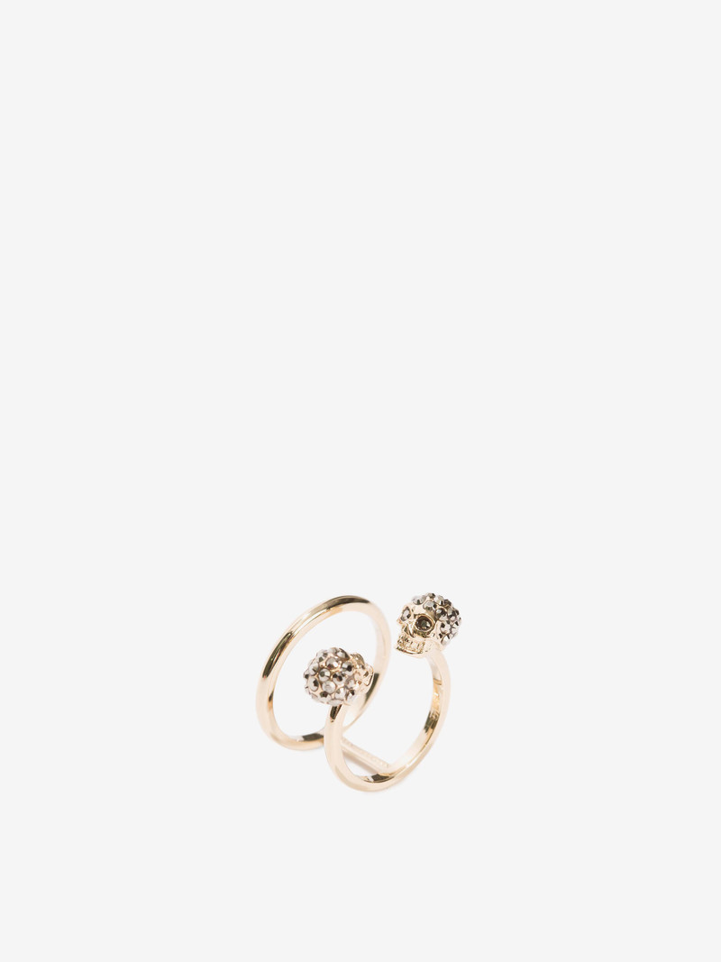 Alexander McQueen Twin Skull Double Ring in Light Gold outlook