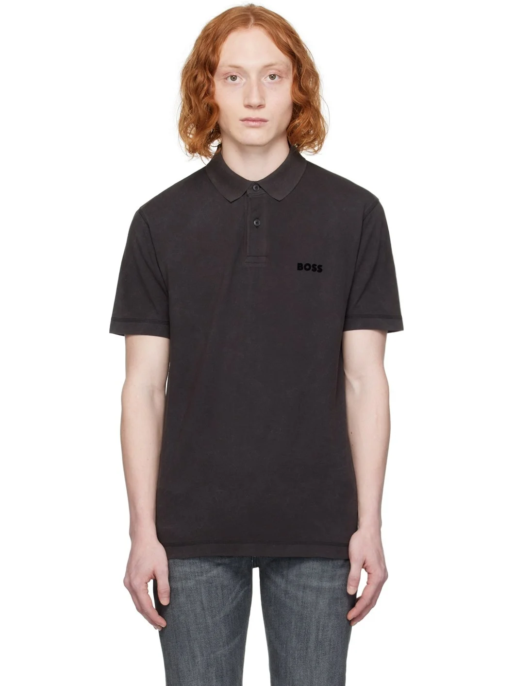 Black Flocked Polo - 1