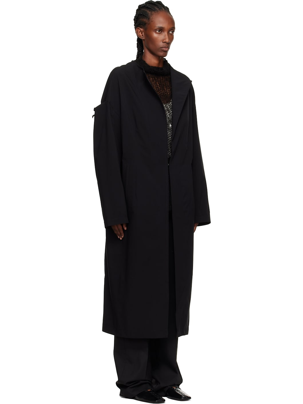 Black U-Drop Sleeve Coat - 2