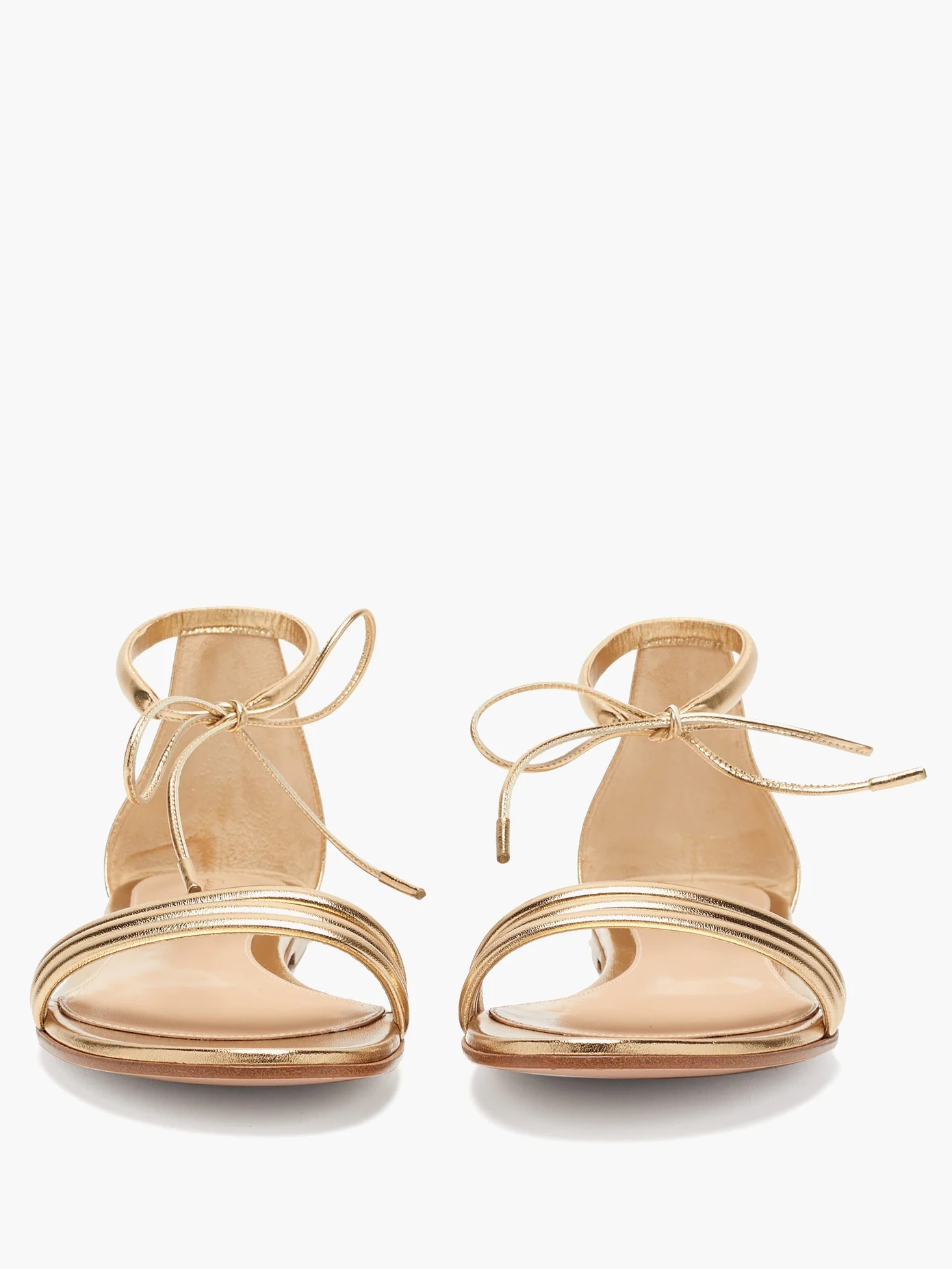 Ankle-tie metallic leather sandals - 4