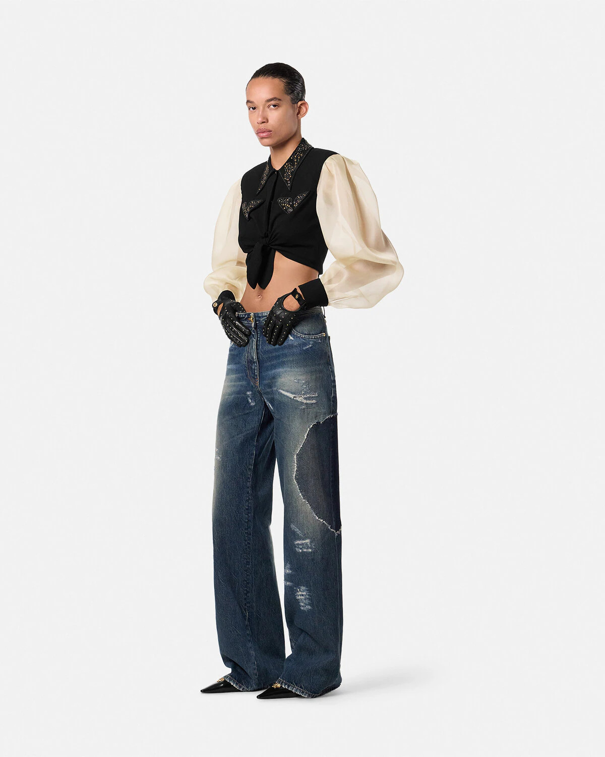 Studded Georgette Crop Shirt - 2