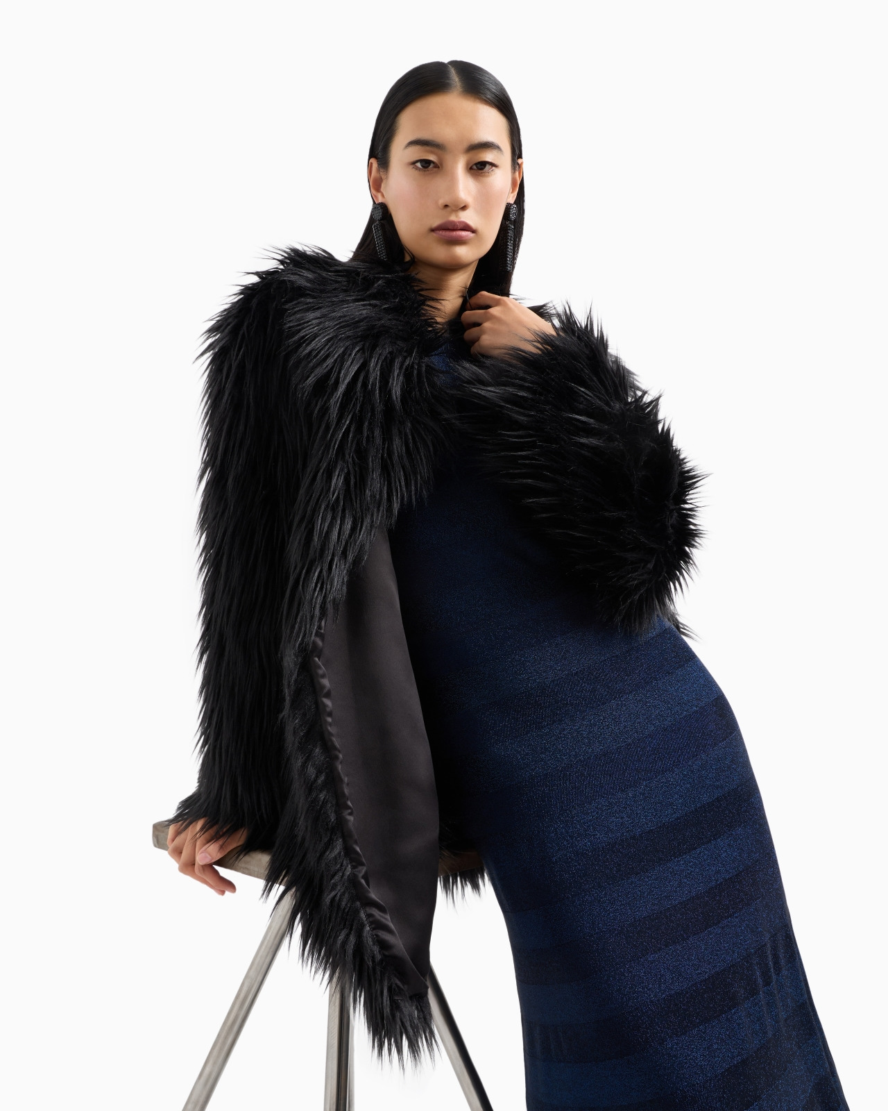 Seamless long dress in a viscose knit striped-effect knit and purl construction - 6