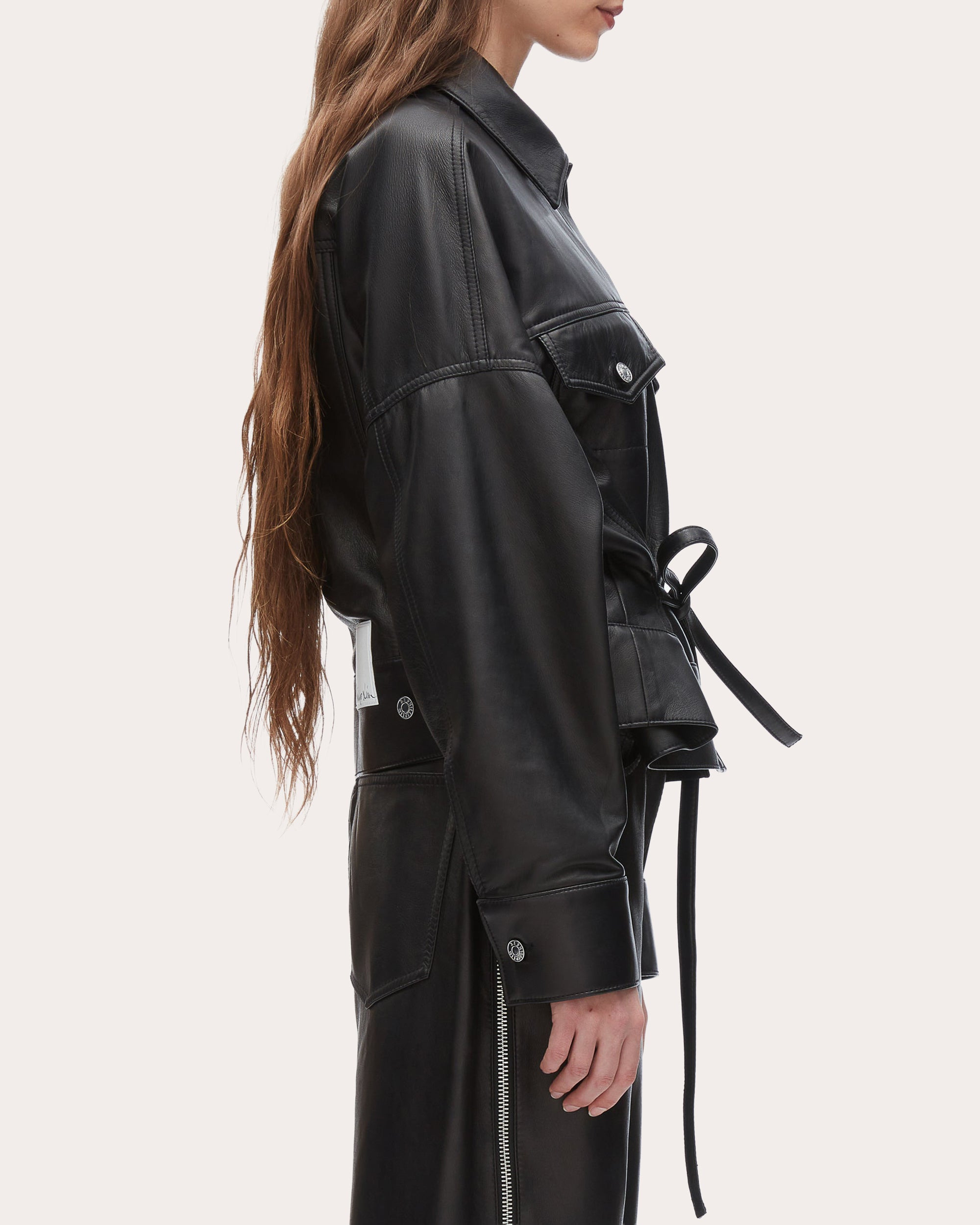 Tie-Detailed Plonge Leather Jacket - 3