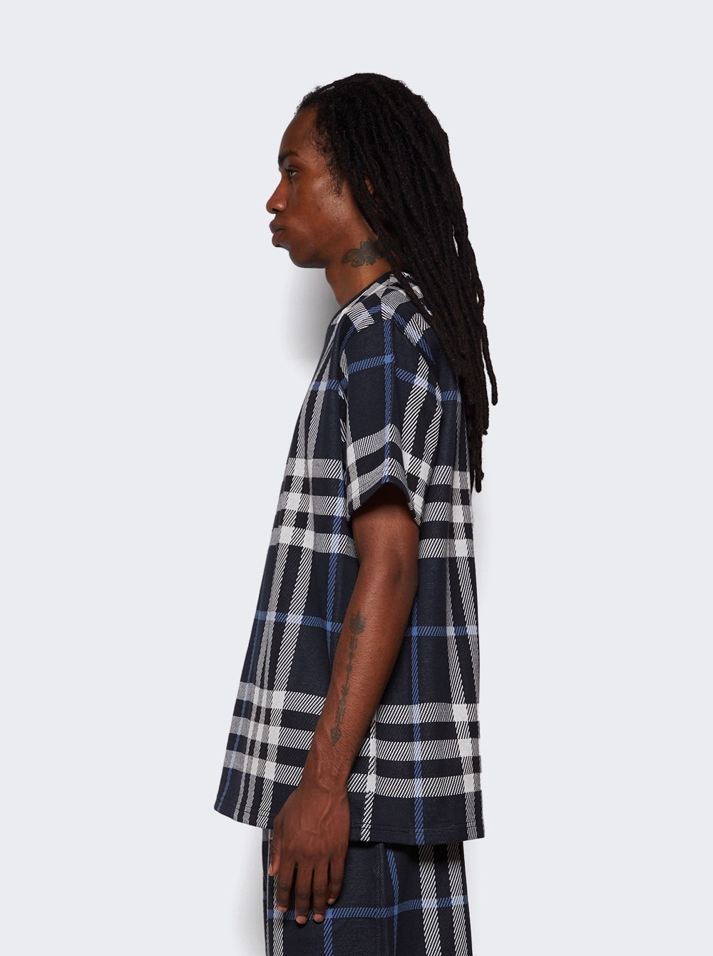 Check Cotton Jacquard Shorts White And Blue Check - 4