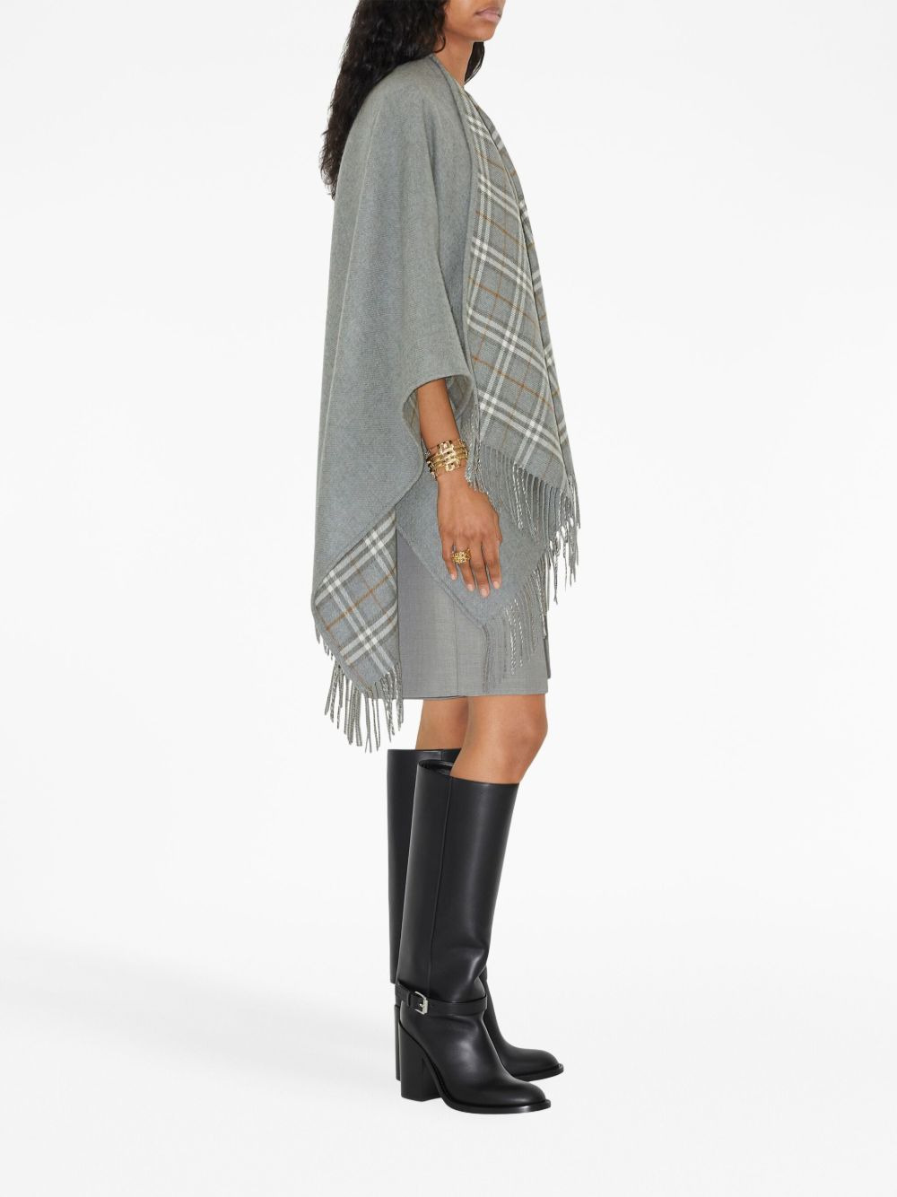 Burberry wool check print reversible Poncho - 4
