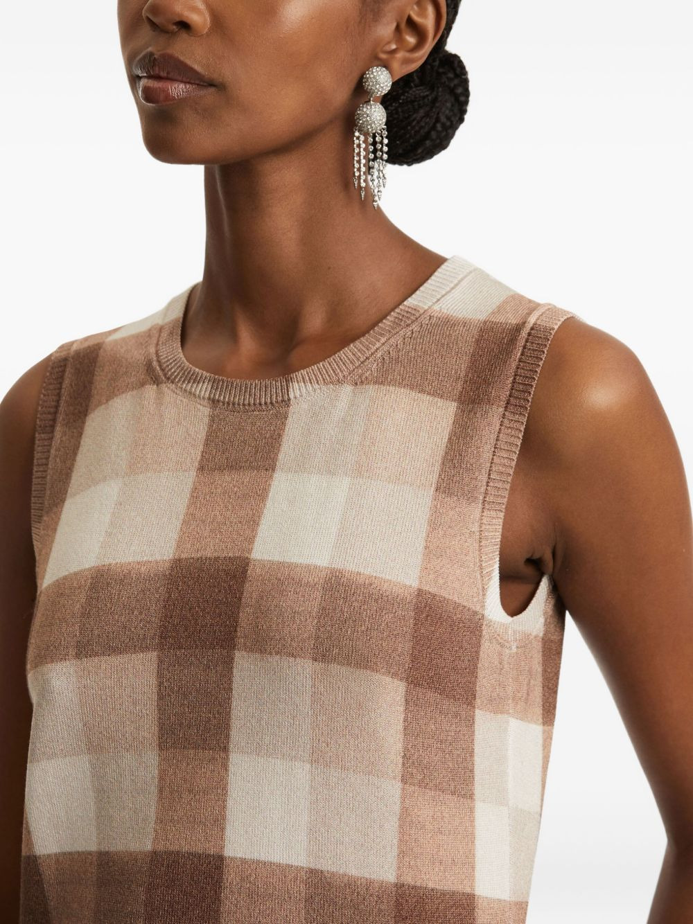 checked sleeveless vest - 5