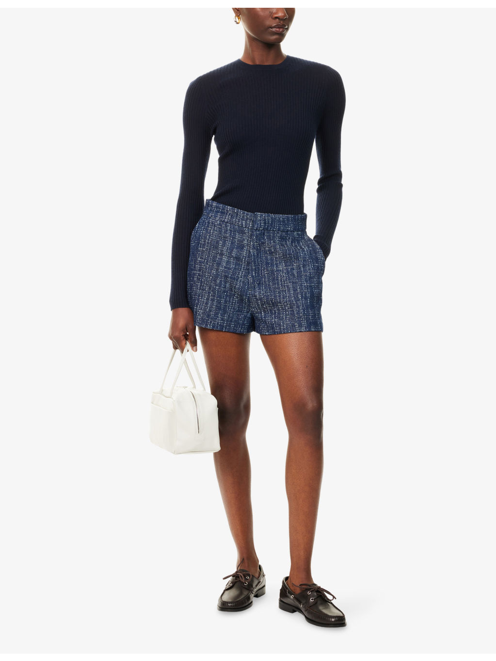 Tweed Regular-Fit Mid-Rise Cotton Shorts - 2
