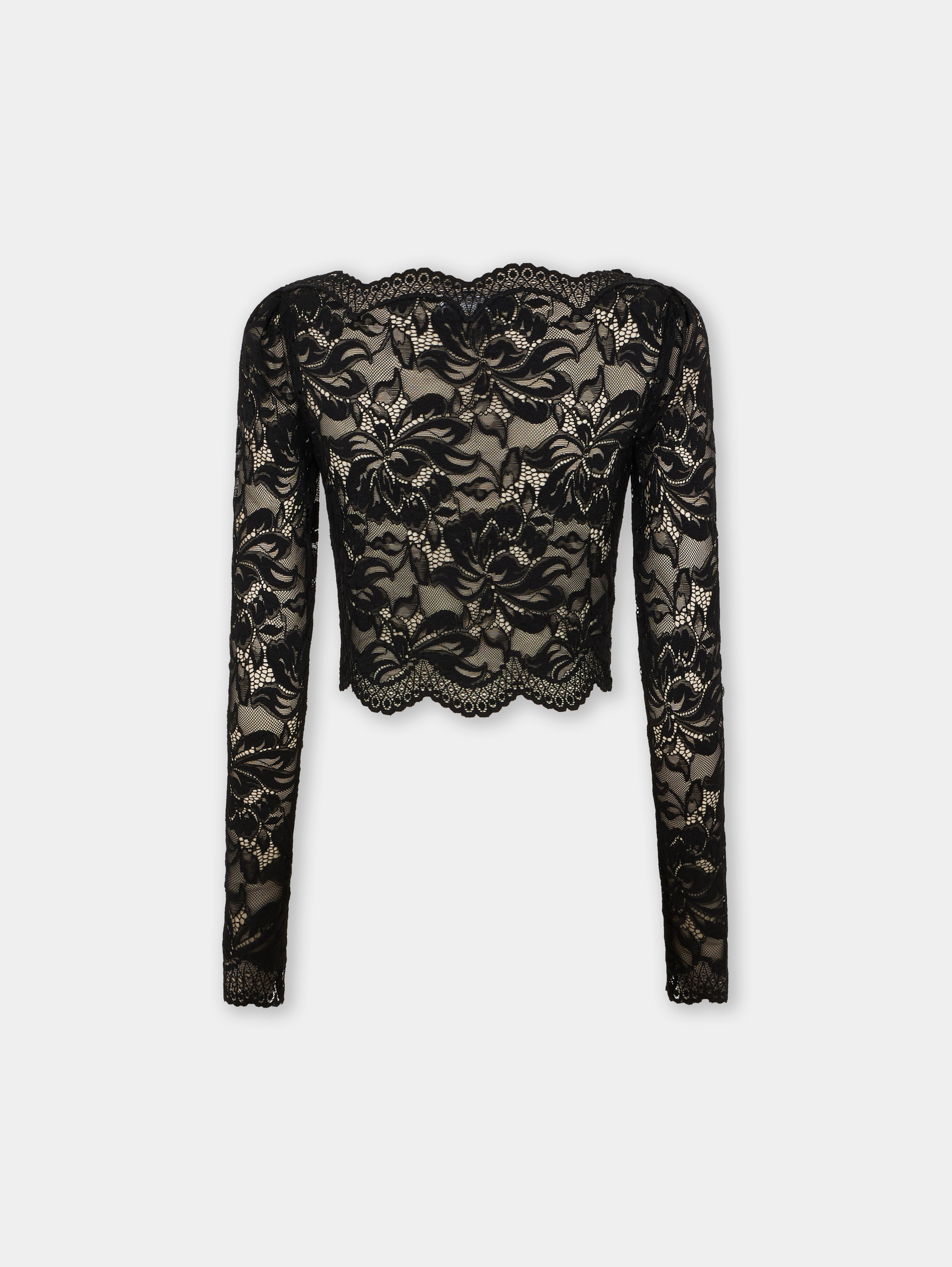 BLACK CROP TOP IN LACE - 5