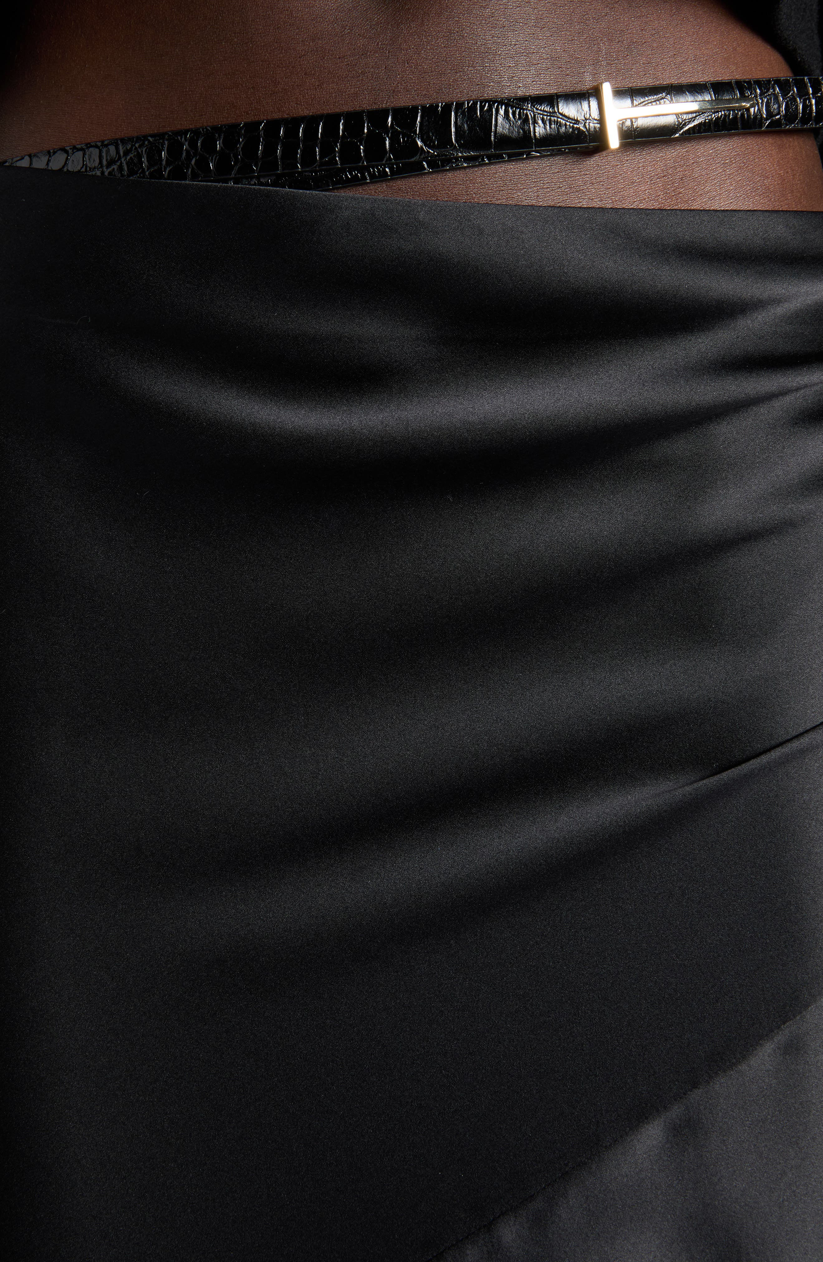 TOM FORD Belt Accent Bias Cut Silk Satin Maxi Skirt with Train in Black at Nordstrom - 5
