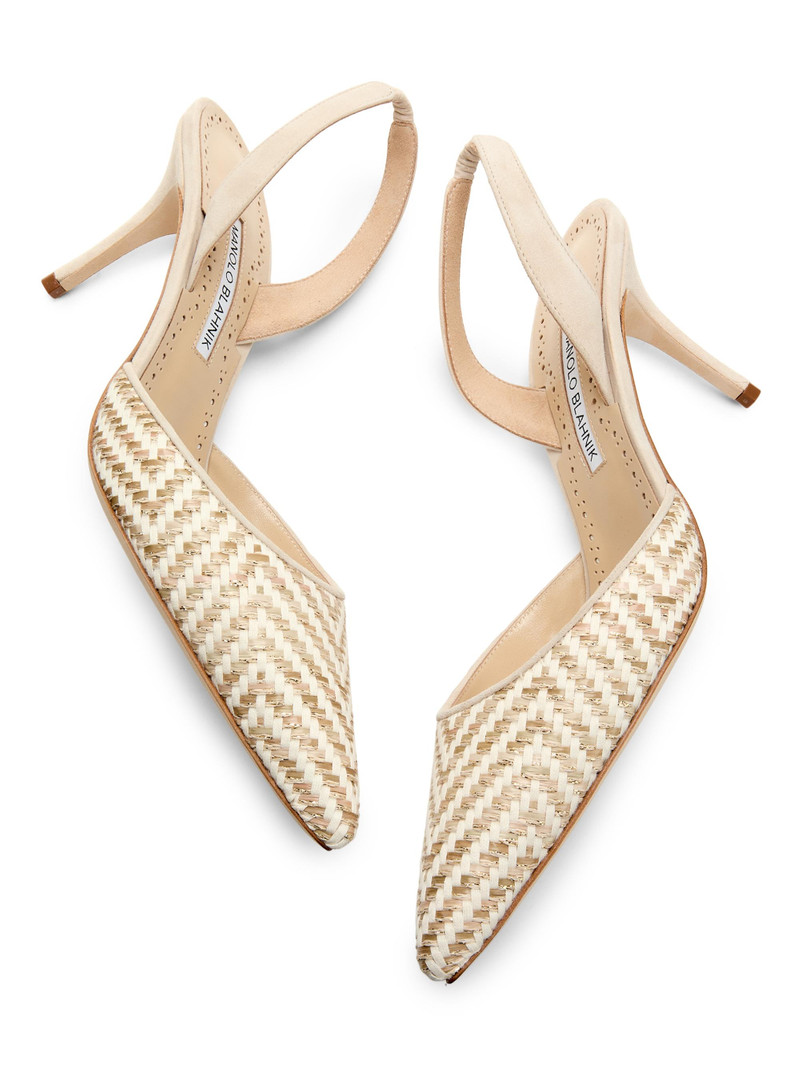Women's 70MM Raffia Stiletto Slingback Pumps - Off White 5