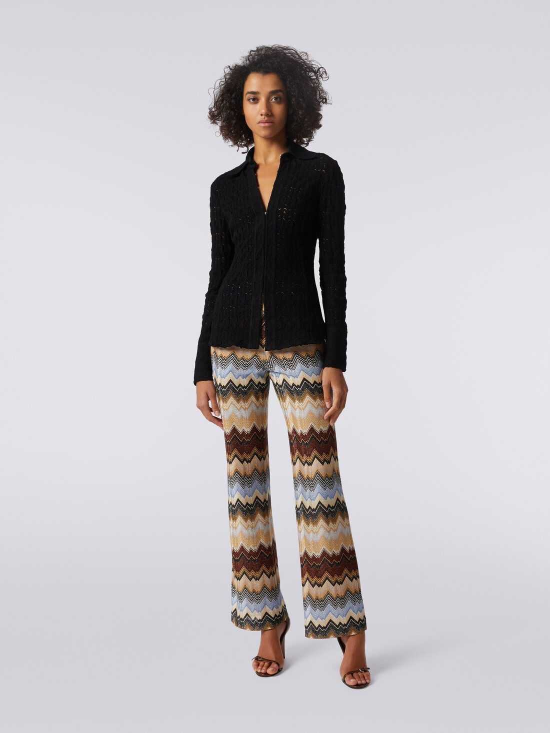 Viscose chevron pleated flared trousers with lurex - 2