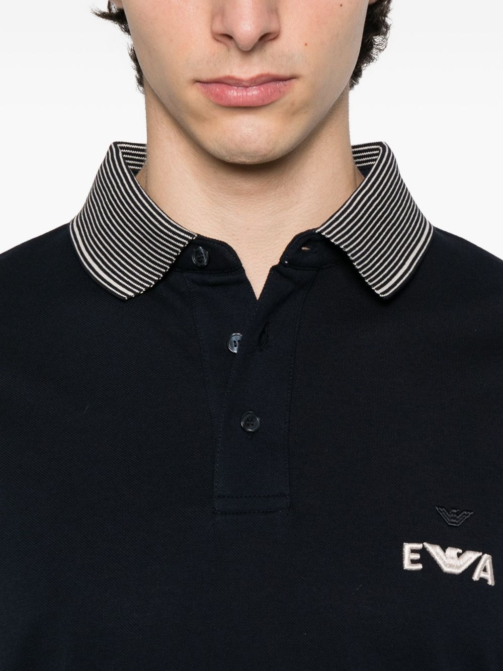eagle-logo striped-collar polo shirt - 4