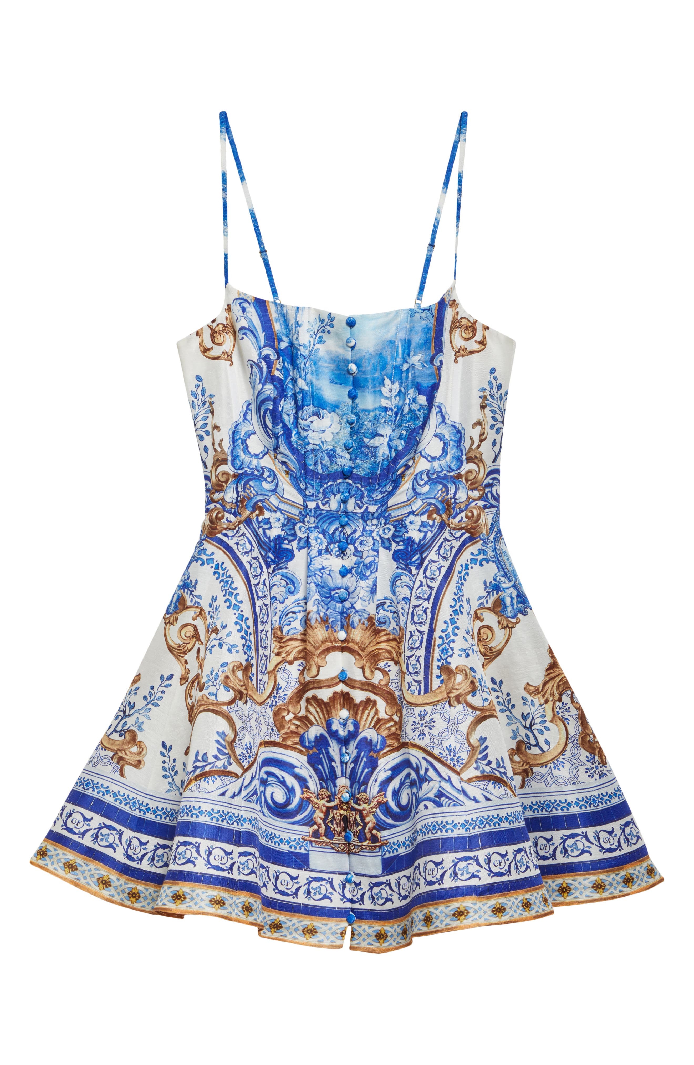 Camilla Corset Fit & Flare Linen & Silk Minidress in Azul Adventures at Nordstrom - 5