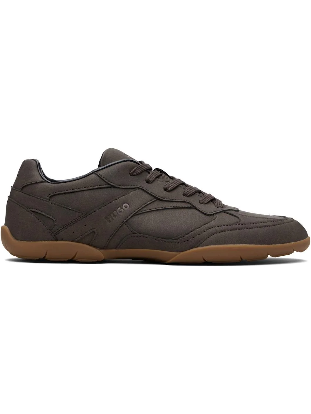 Brown Stacked Logo Faux-Leather Sneakers - 1