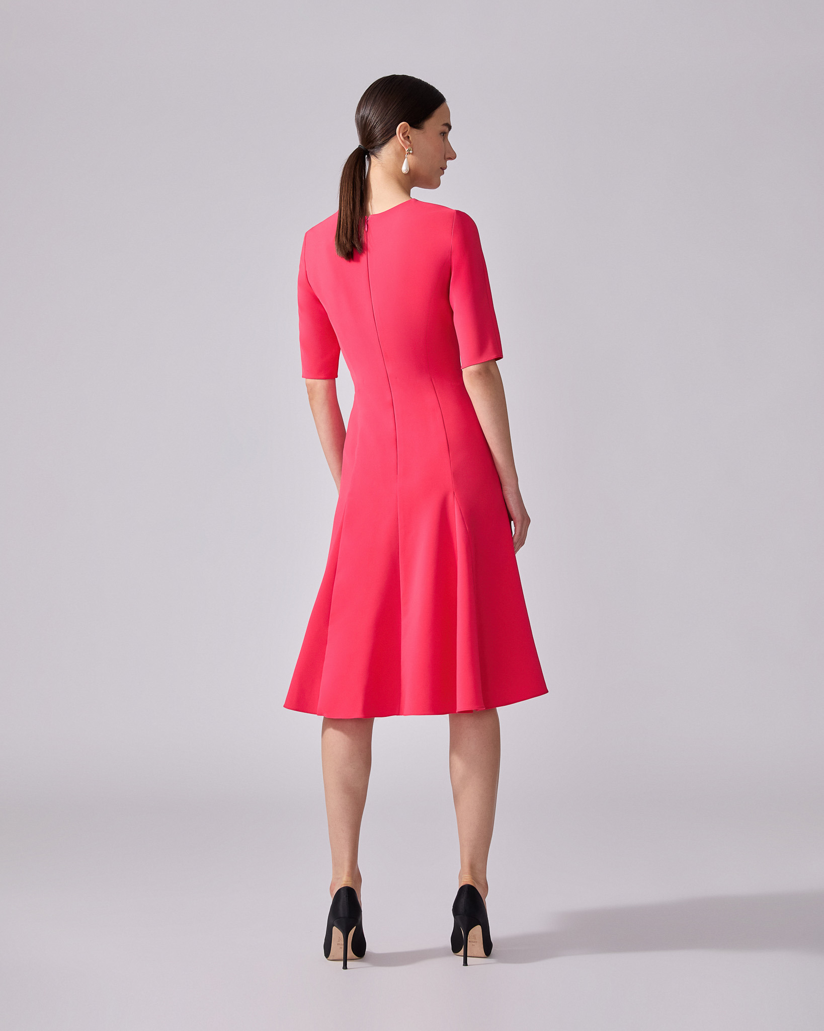 Three-Quarter Sleeve Godet Dress - 3