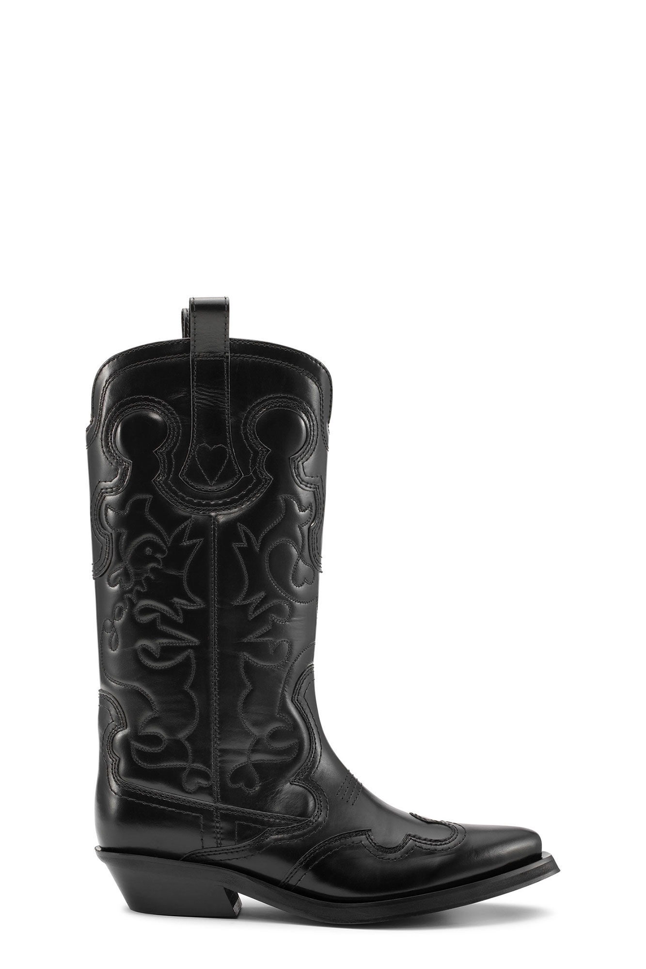 BLACK MID SHAFT EMBROIDERED WESTERN BOOTS - 1