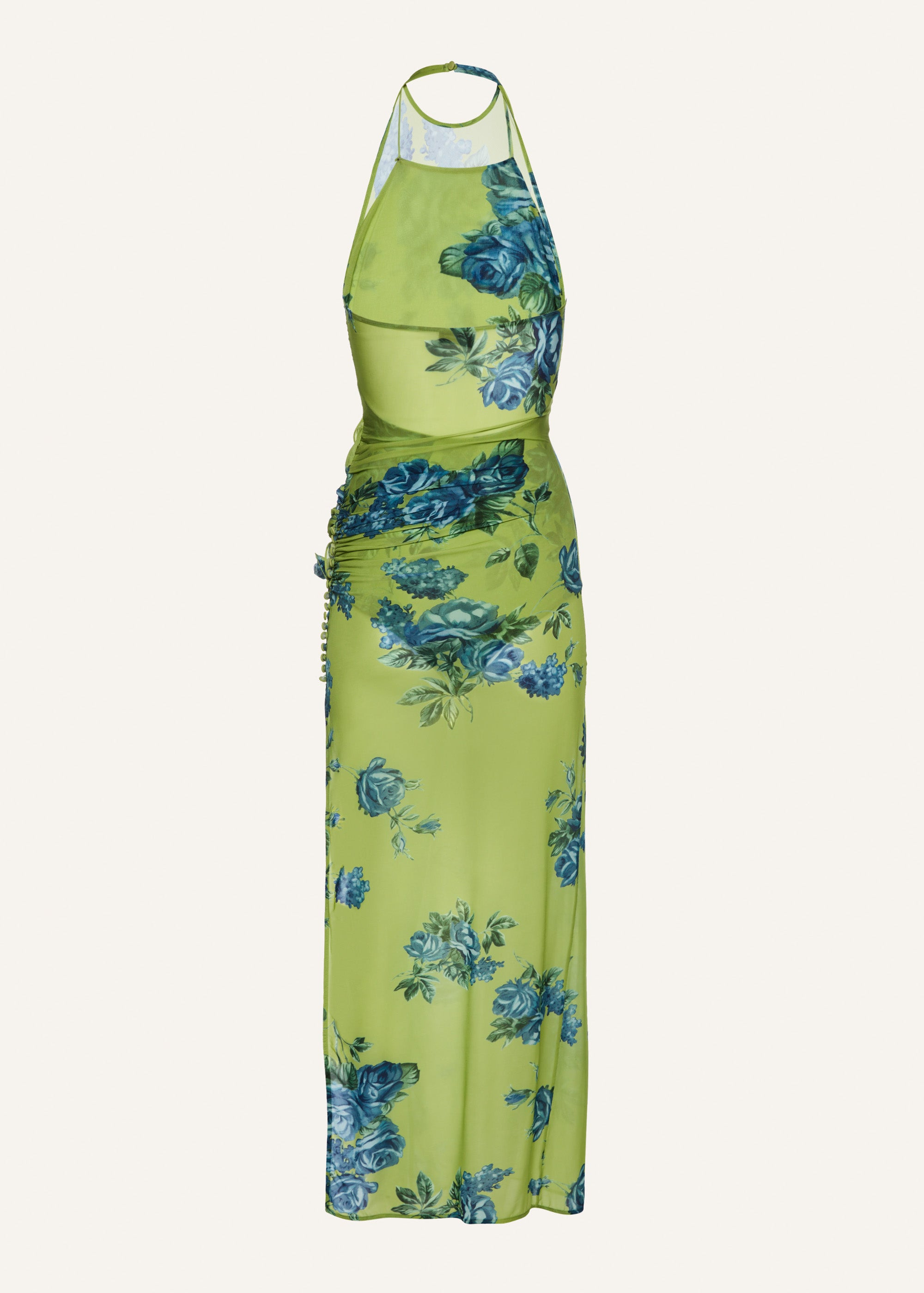 High-neck floral applique midi dress in green print - 2