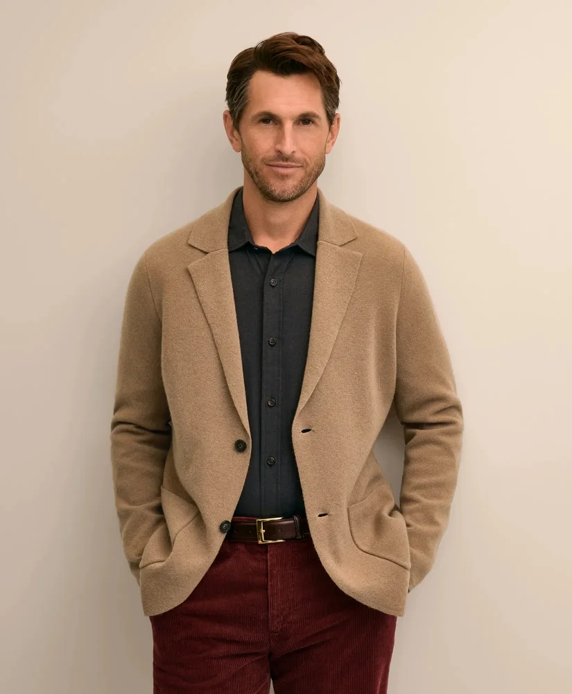 Camel Hair Elbow Patch Blazer Cardigan - 1