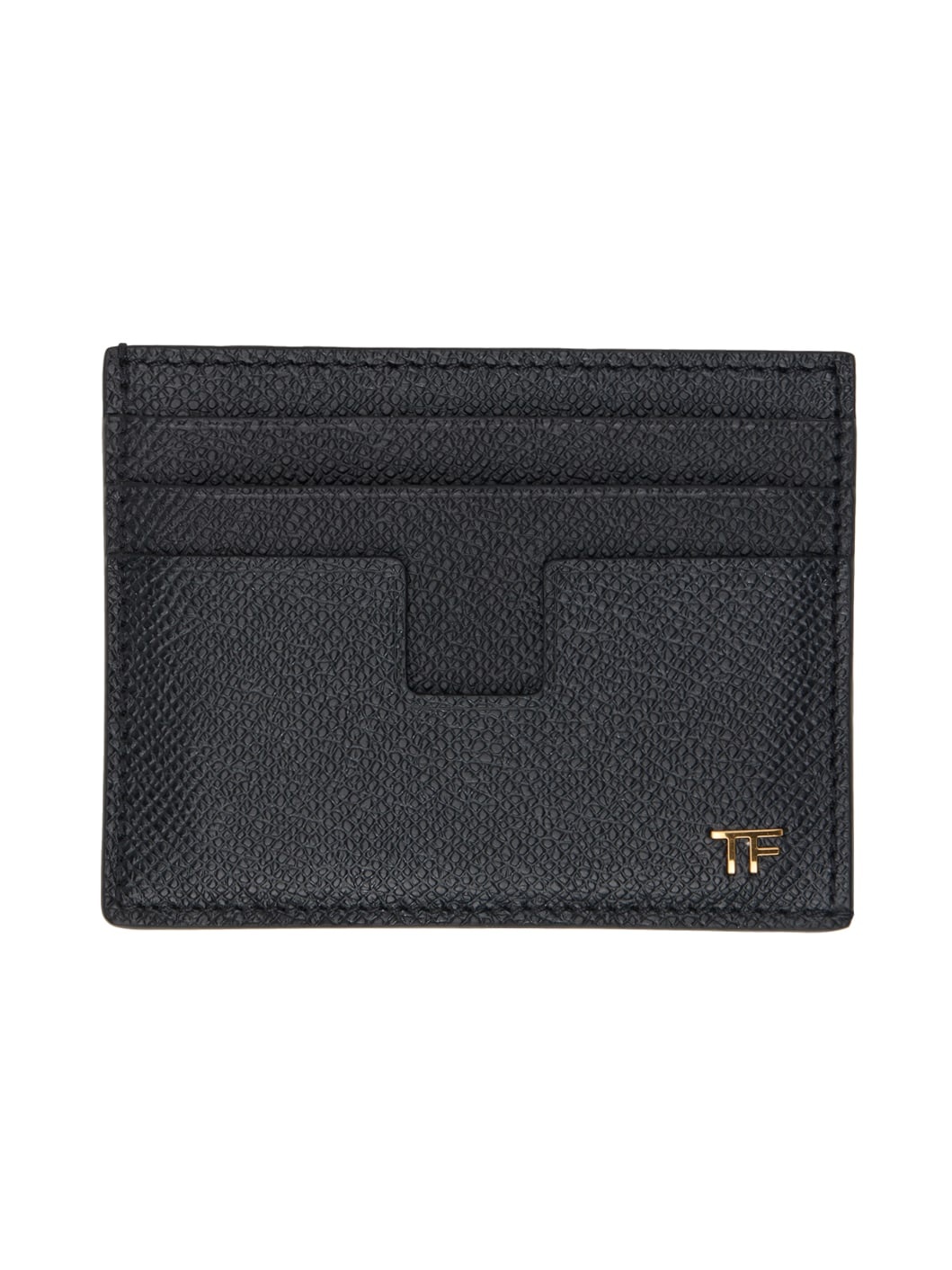 Black Small Grain Leather Card Holder - 1