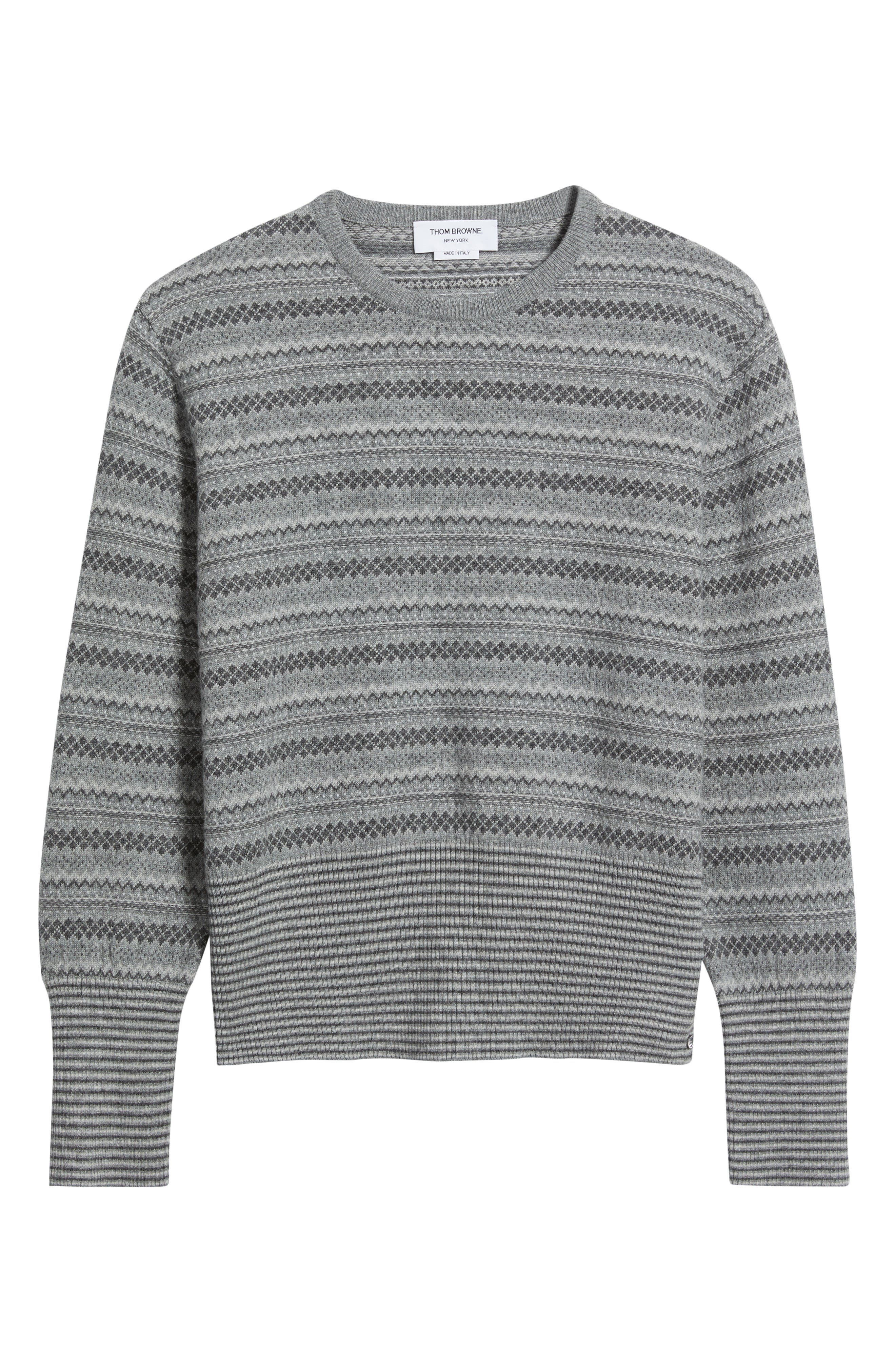 Thom Browne Fair Isle Float Jacquard Cashmere Sweater in Light Grey at Nordstrom - 5
