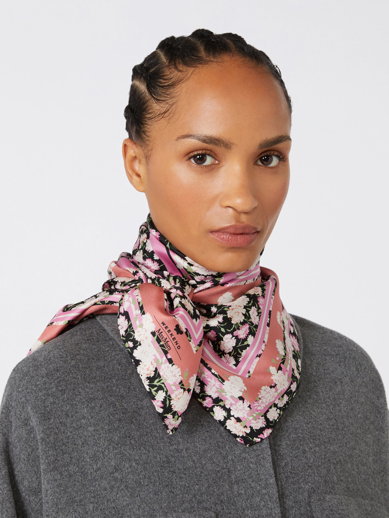 ONESTONEW Patterned silk twill foulard - PINK 4