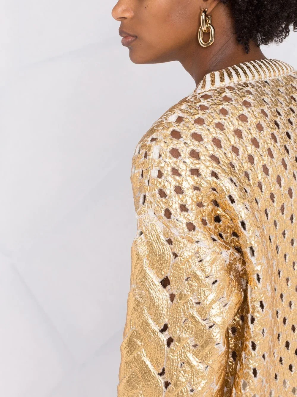 metallic-effect V-neck cardigan - 3