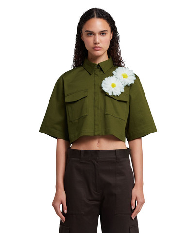 MSGM Stretch cotton gabardine crop shirt with daisy application outlook