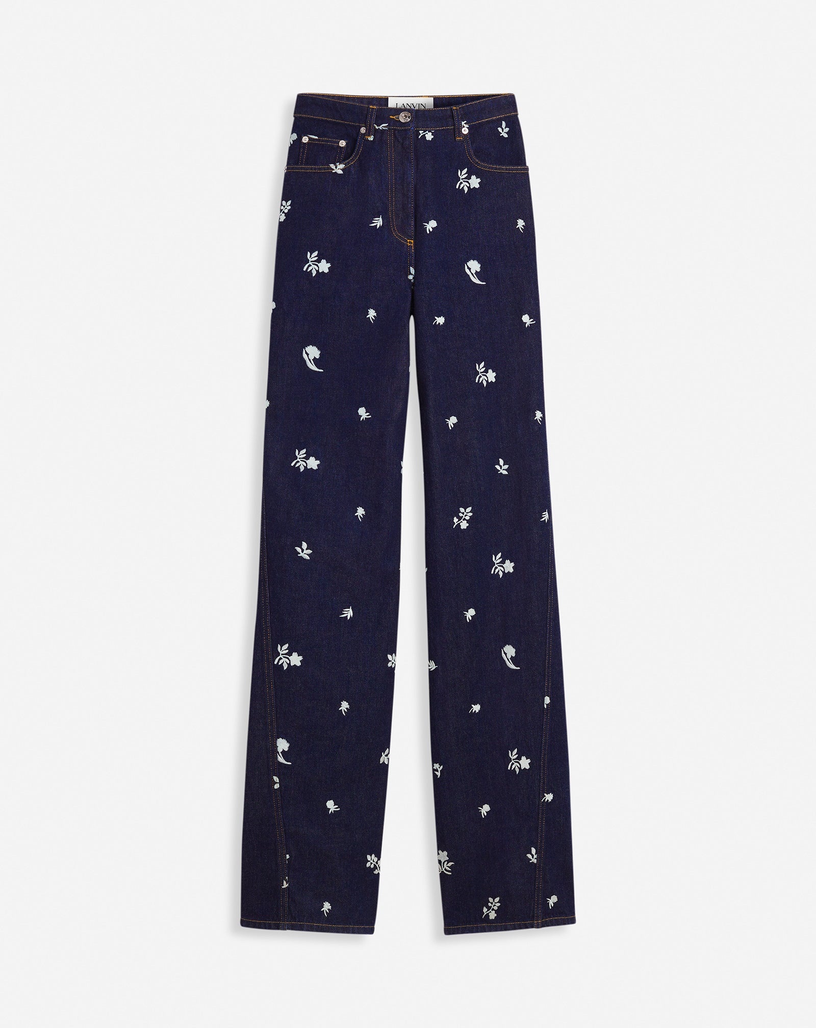 WIDE-LEG PANTS IN EMBROIDERED TWISTED DENIM - 1