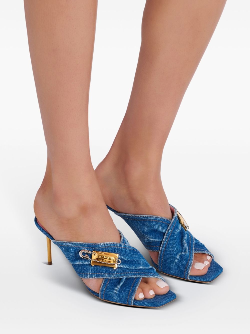 saftey-pin denim mules - 6