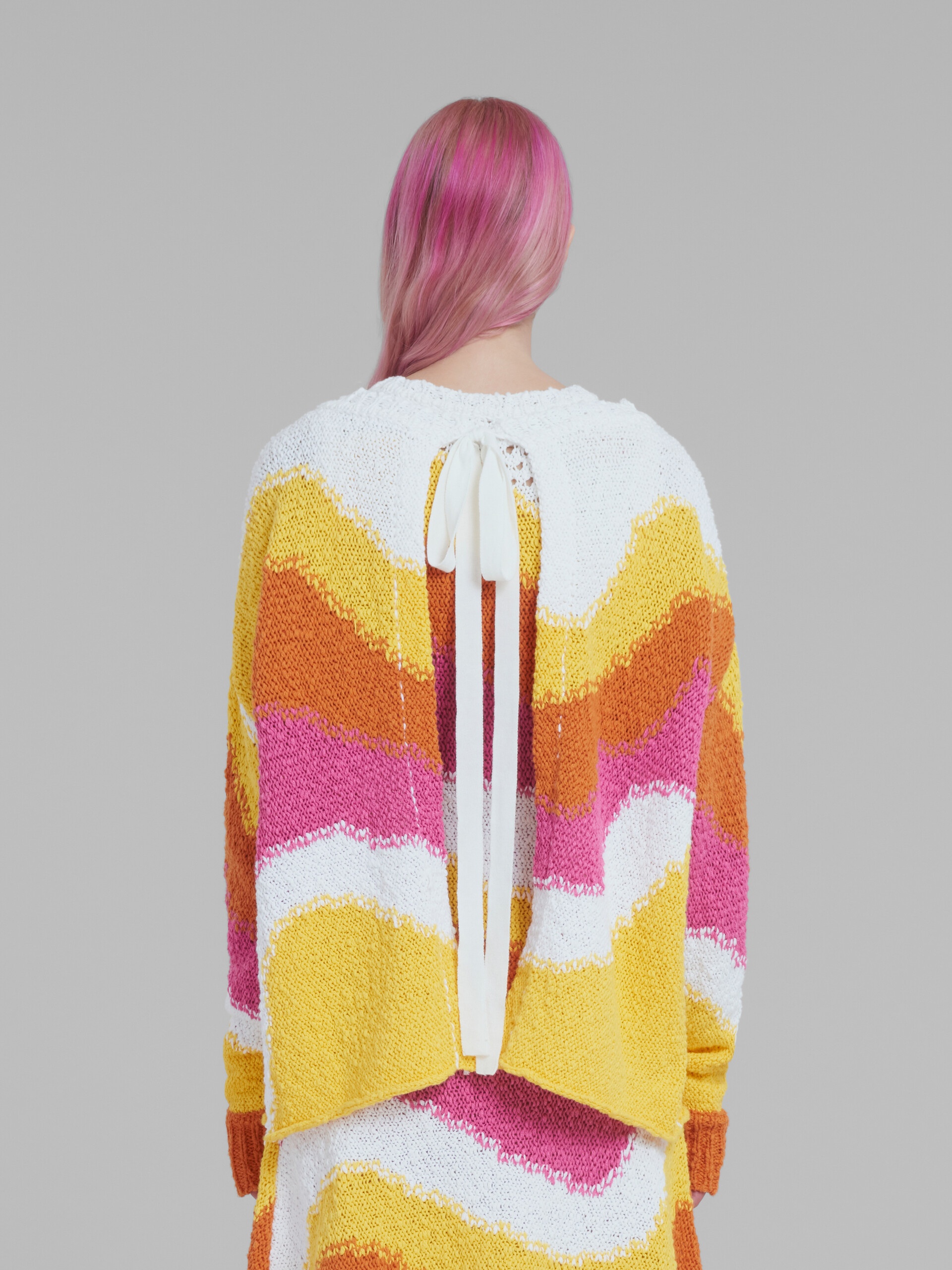 YELLOW COTTON JUMPER WITH WAVY STRIPES - 3