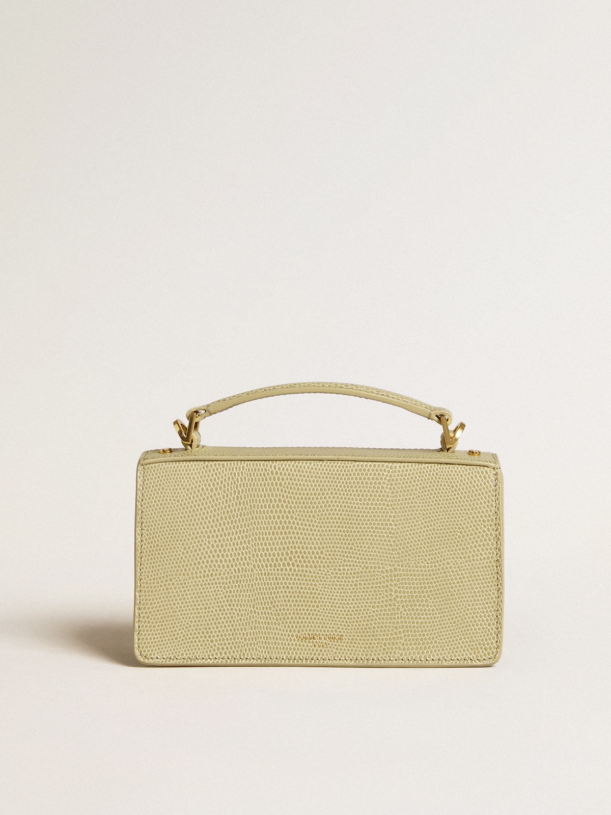 Small Venezia Bag in light green python-print leather with gold details - 4