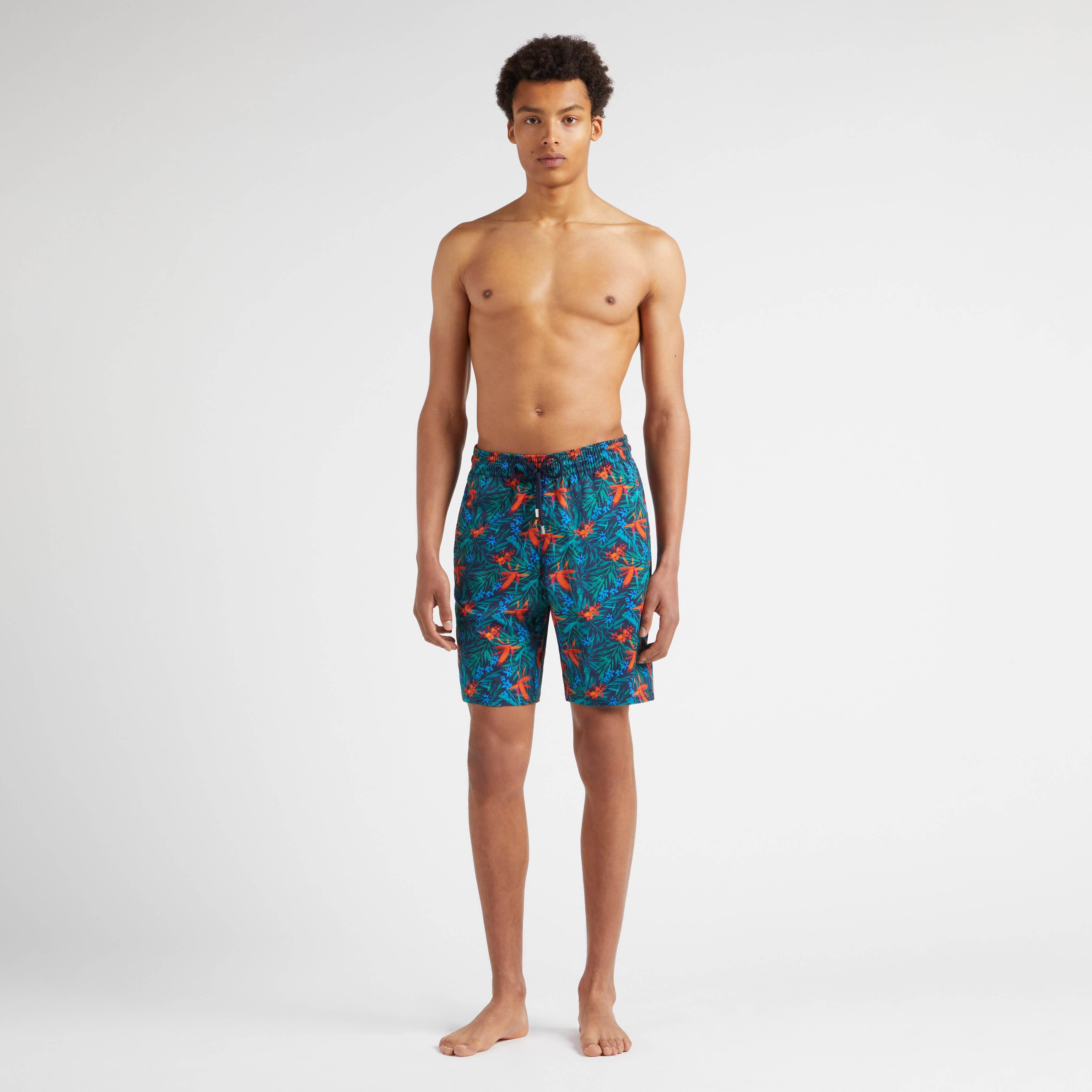 Men Stretch Long Swim Trunks Tropical Flowers - 3