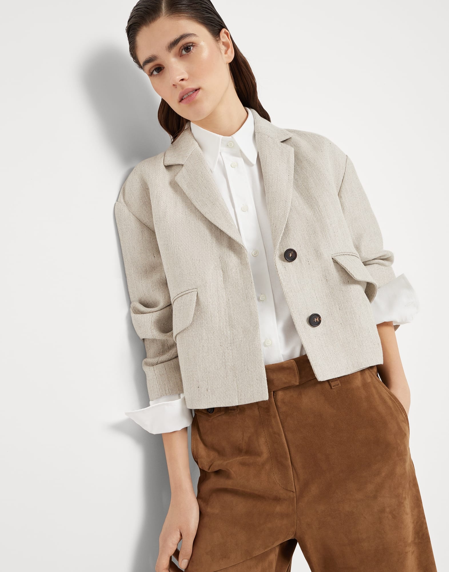 Linen cover outerwear blazer with monili - 4