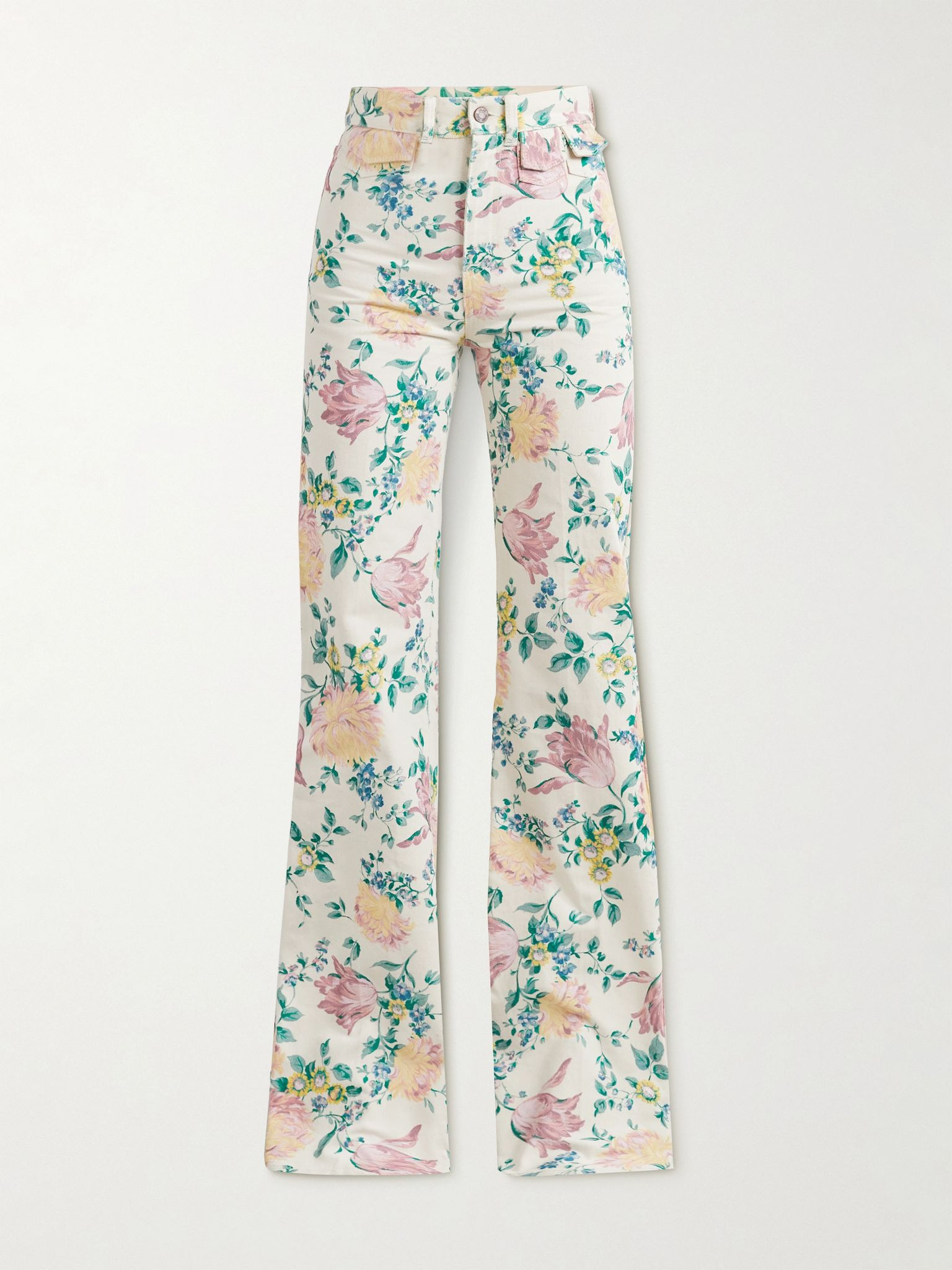 Floral-print high-rise straight-leg jeans Green - 1