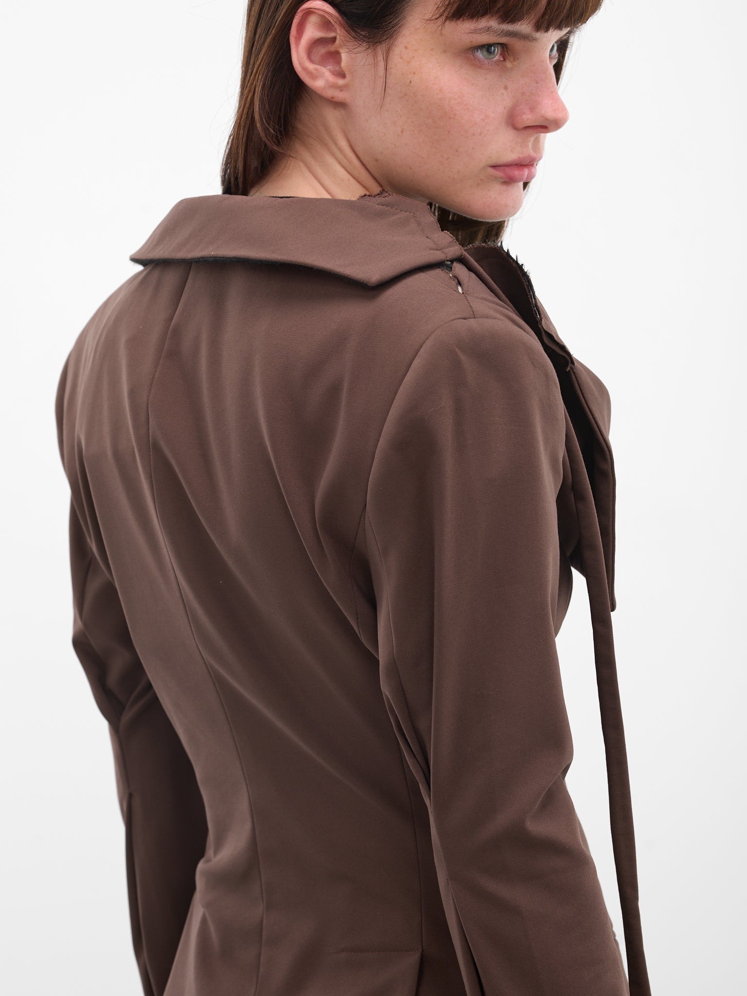 Brown Deconstructed Off-Shoulder Blazer - 5