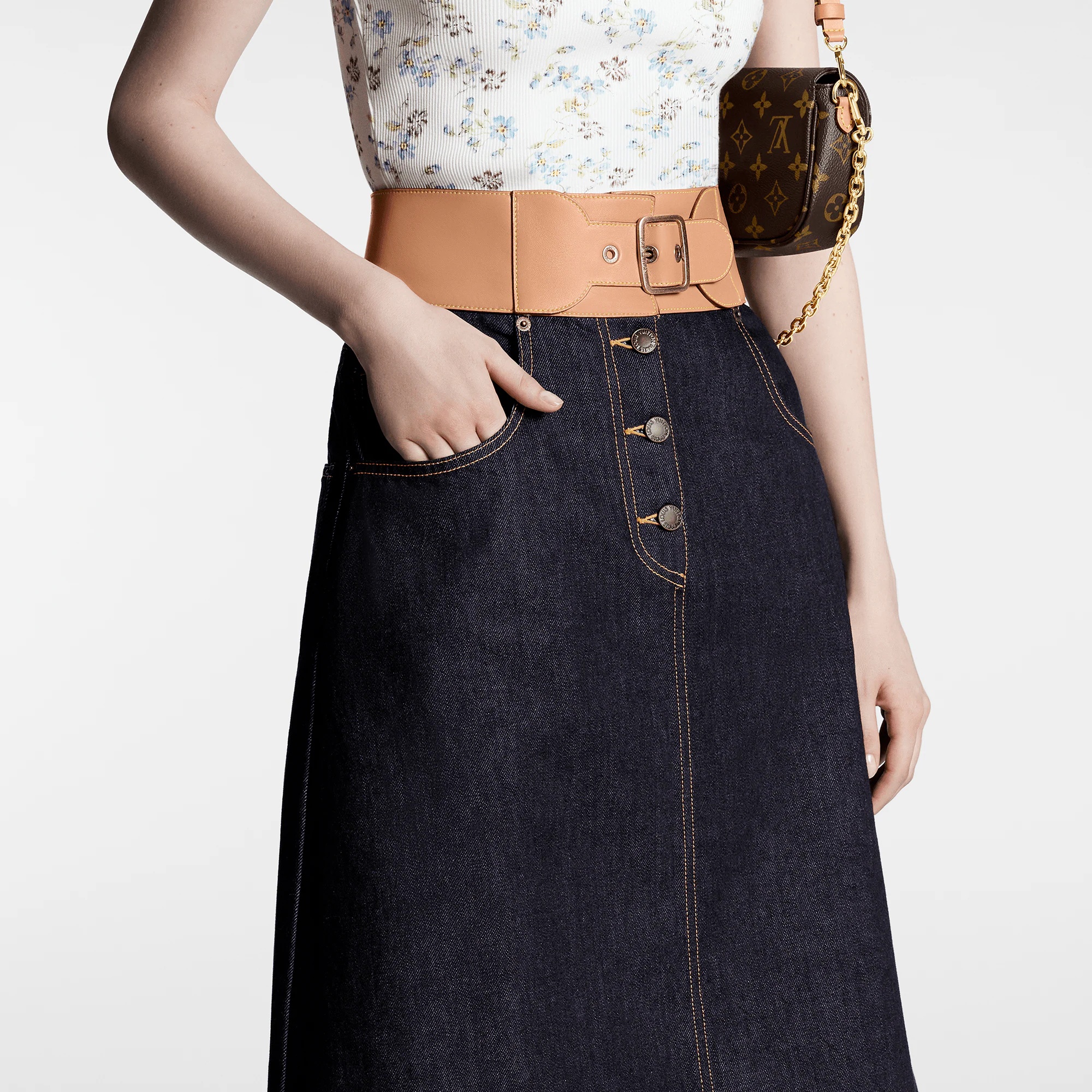Eyelet Belt Denim Skirt - 2
