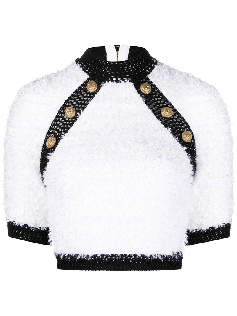 button-embellished tweed crop top 1