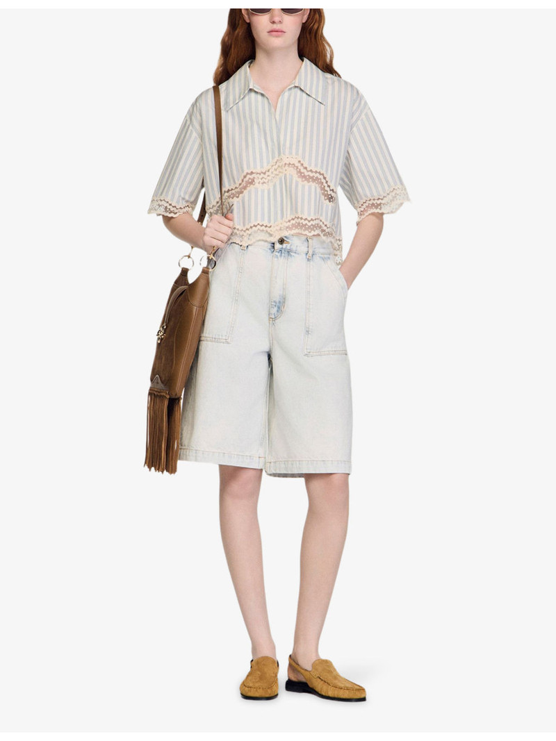 Sandro Striped Cropped Cotton Shirt outlook
