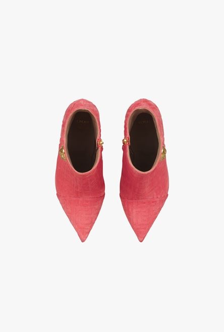 Fuchsia pink debossed suede Roni ankle boots with Balmain monogram - 4