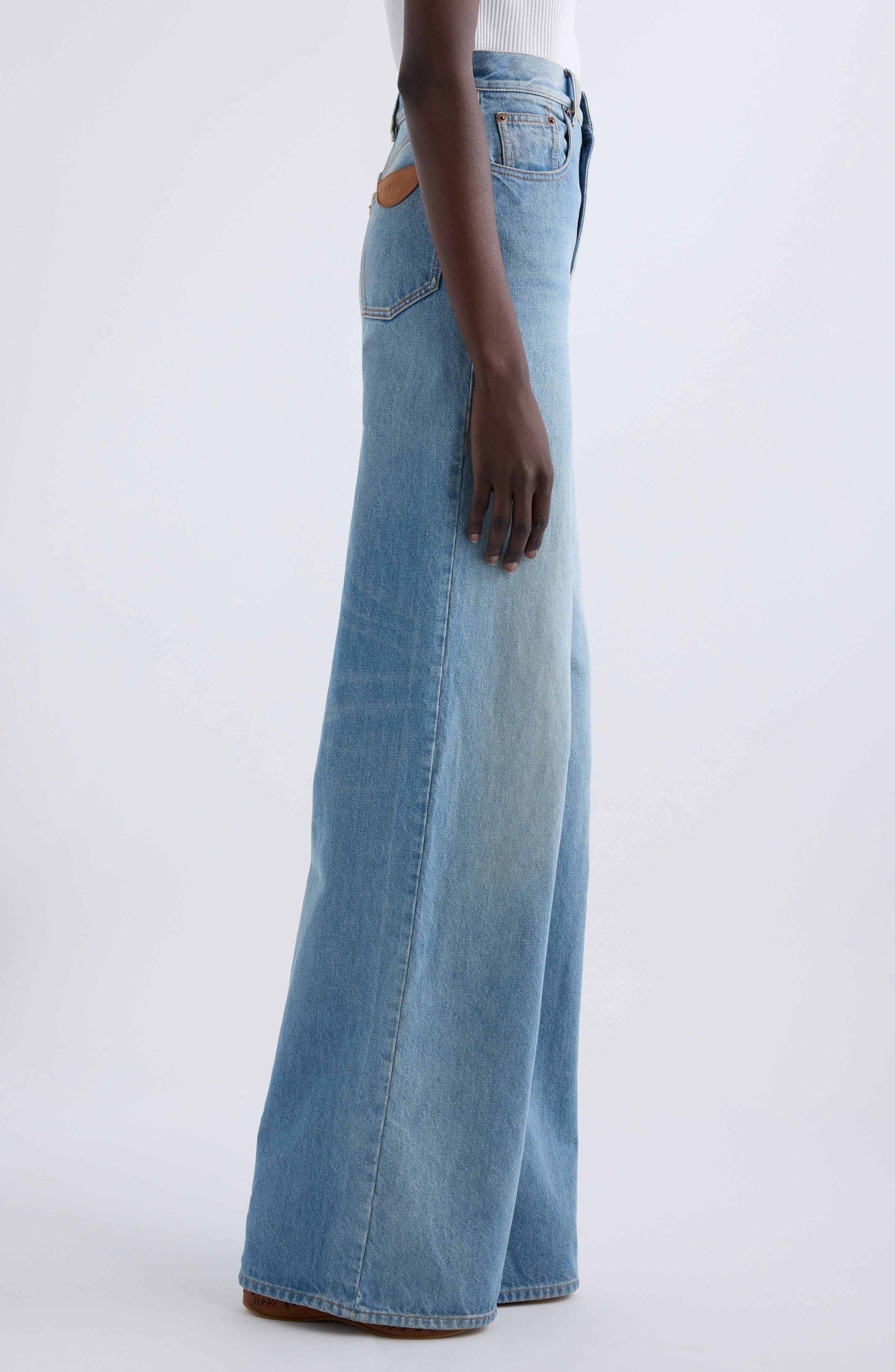 Chloé High Waist Wide Leg Jeans in Iced Blue at Nordstrom - 4