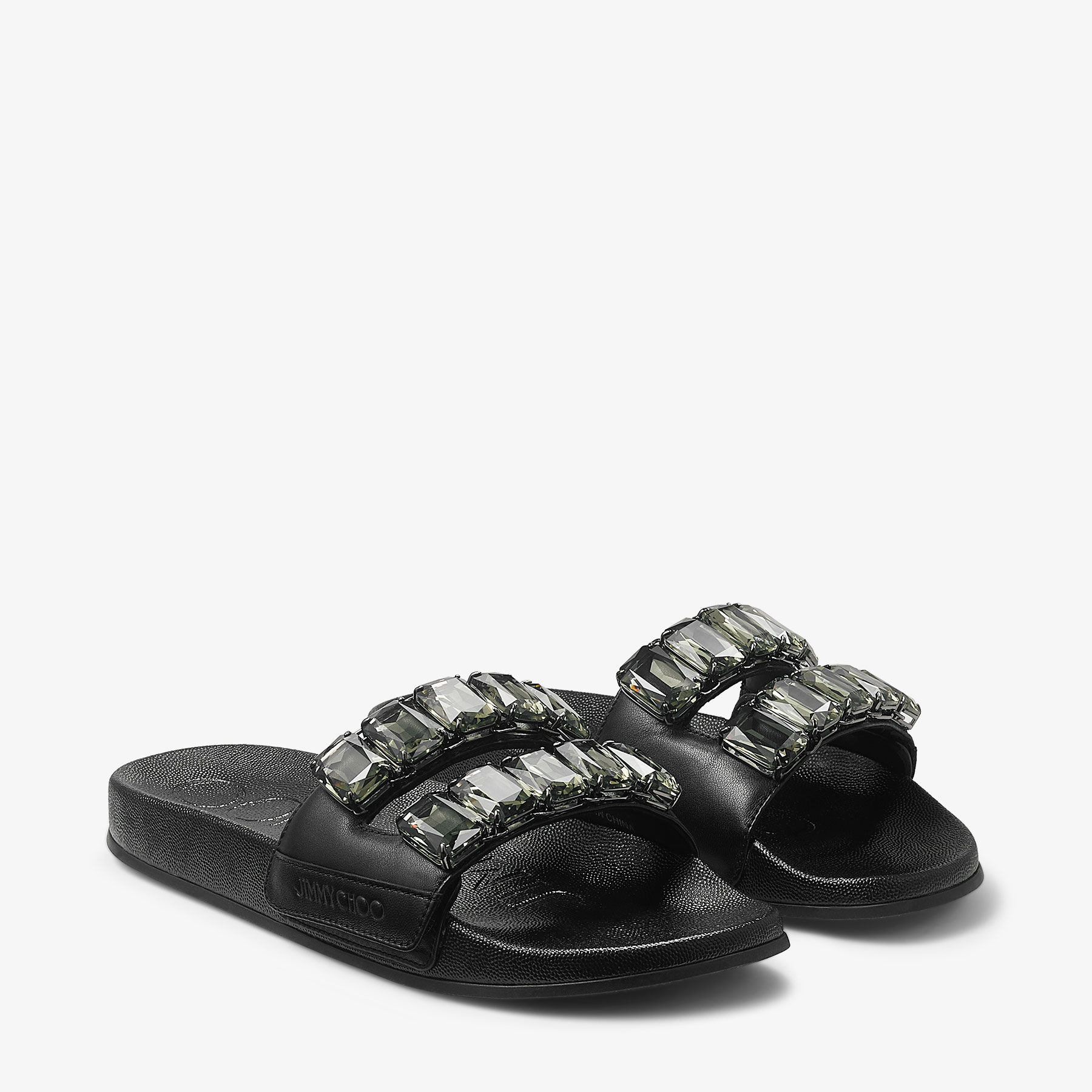 Fitz/Crystal
Black Nappa Leather Crystal Slides - 2