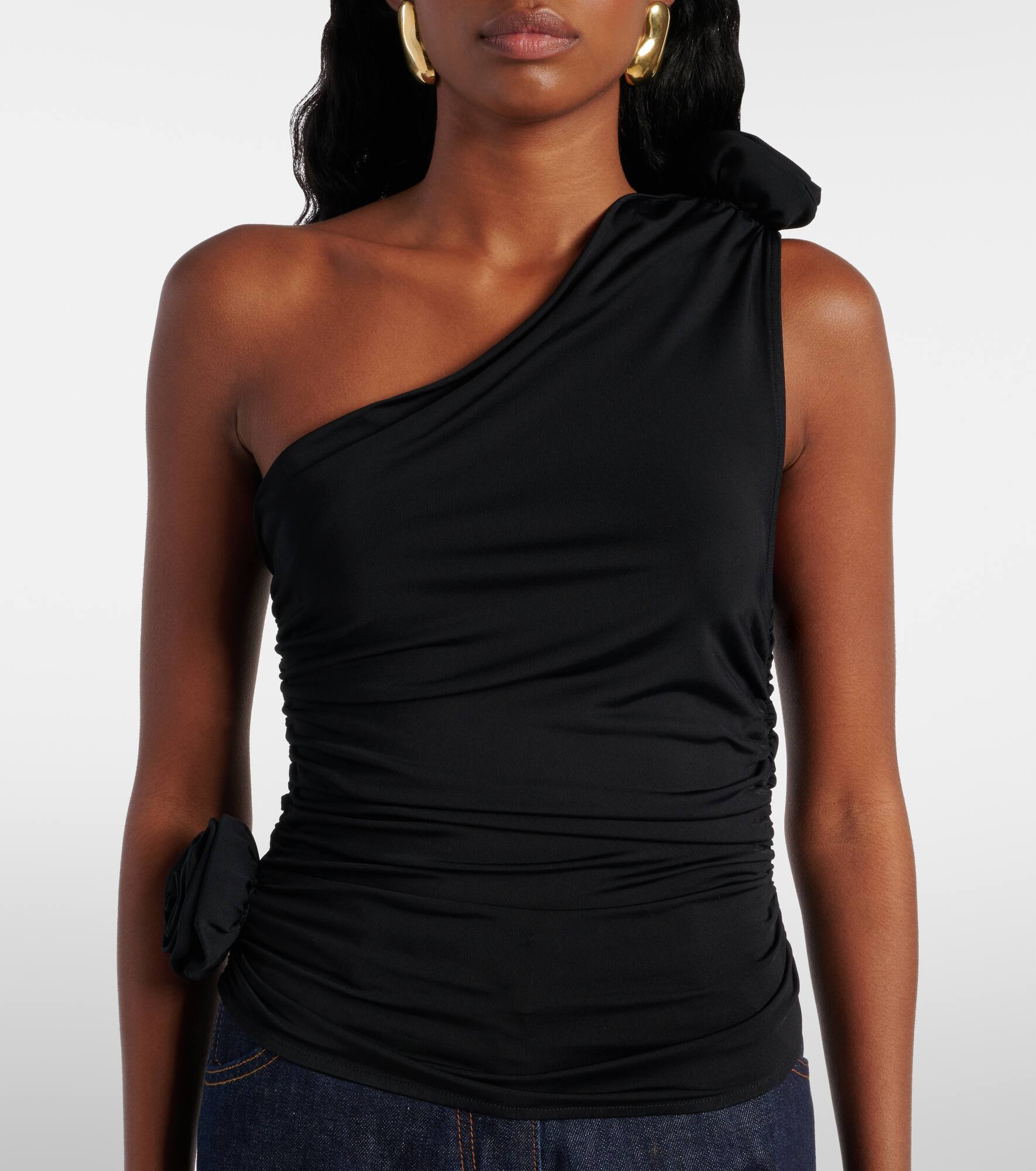 Floral-appliqué one-shoulder jersey top - 6