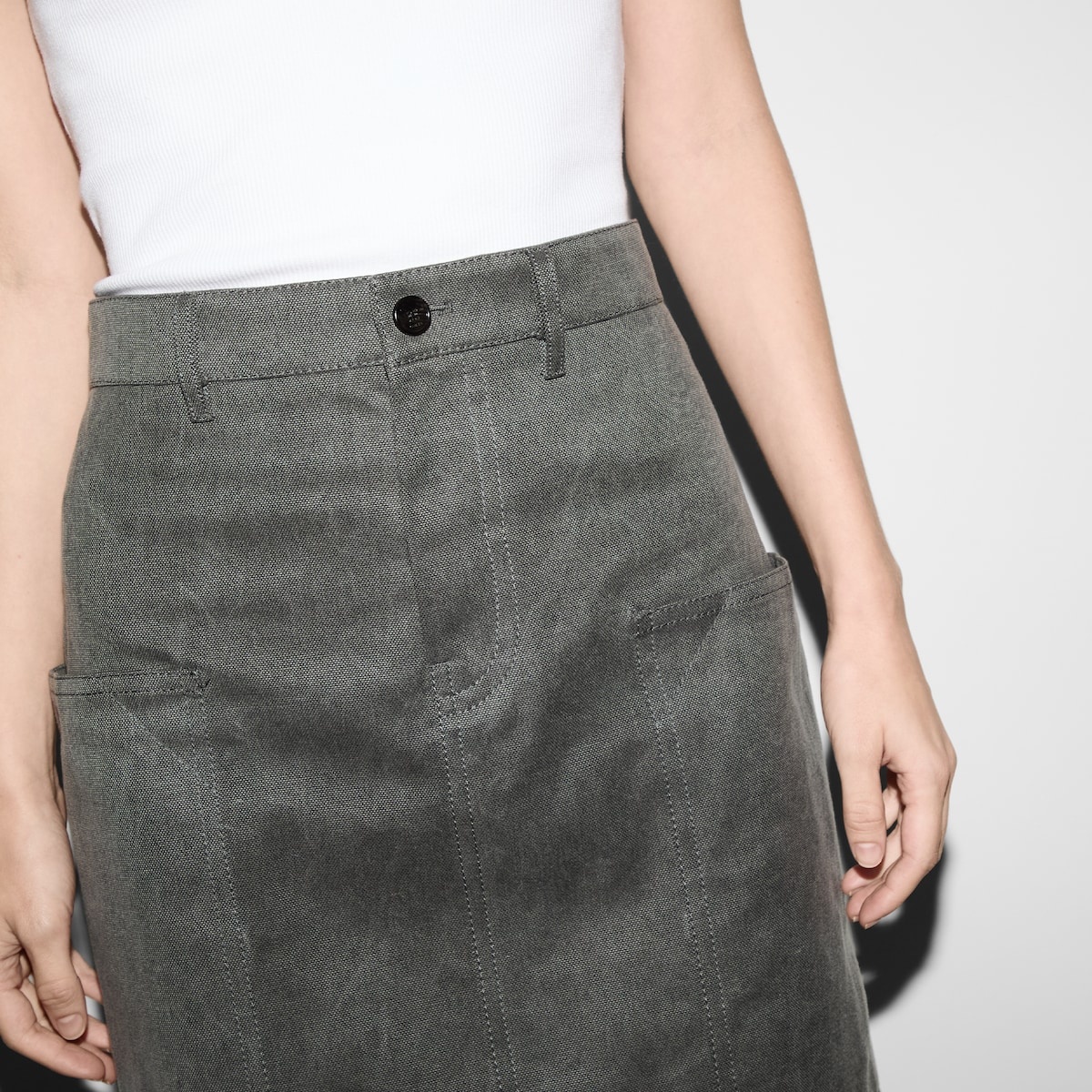 Mid-length cotton canvas delavé skirt - 5