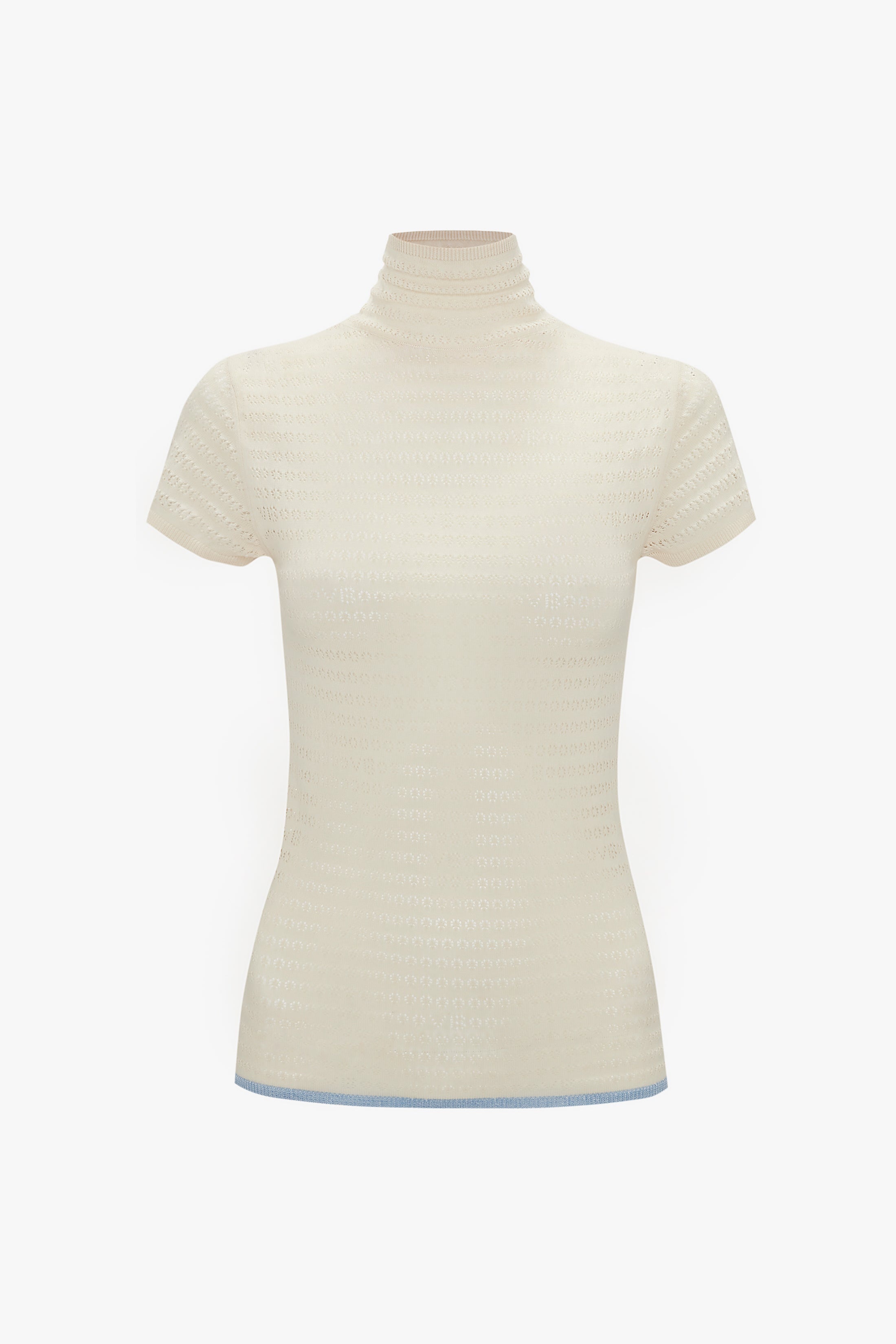Polo Neck Knitted T-Shirt In Cream - 1