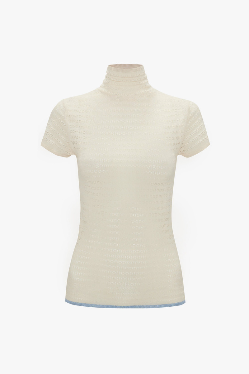 Polo Neck Knitted T-Shirt In Cream 1