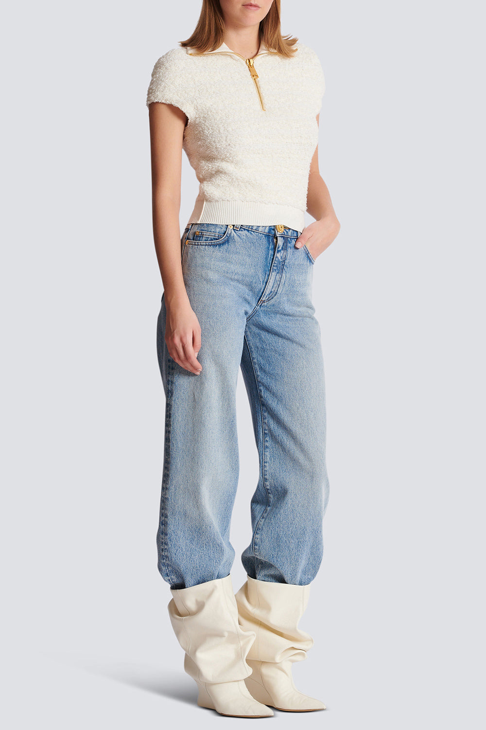 Short Sleeve Zip Knit Top - 6